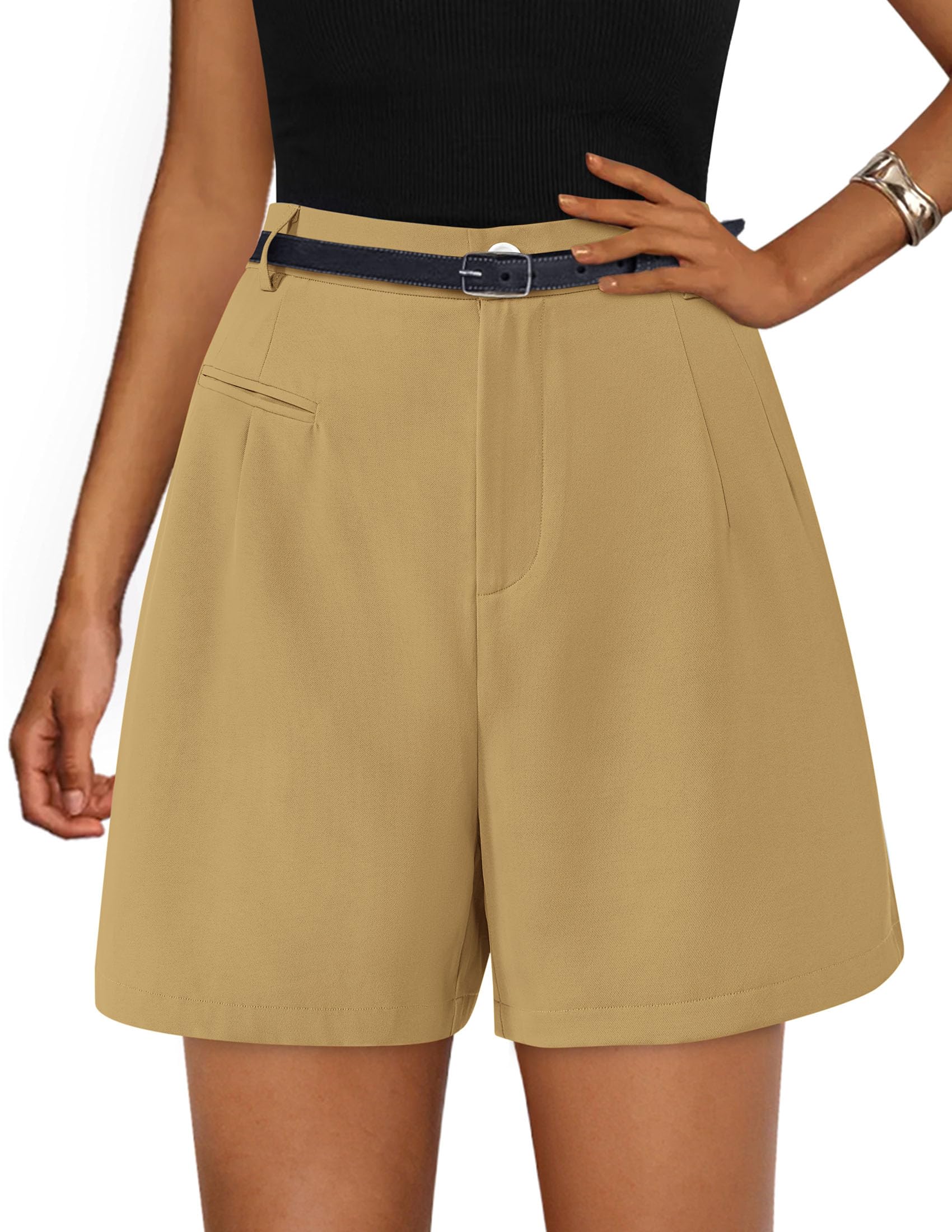 Women's Summer Shorts Business Casual Outfits,Brown Yellow,S