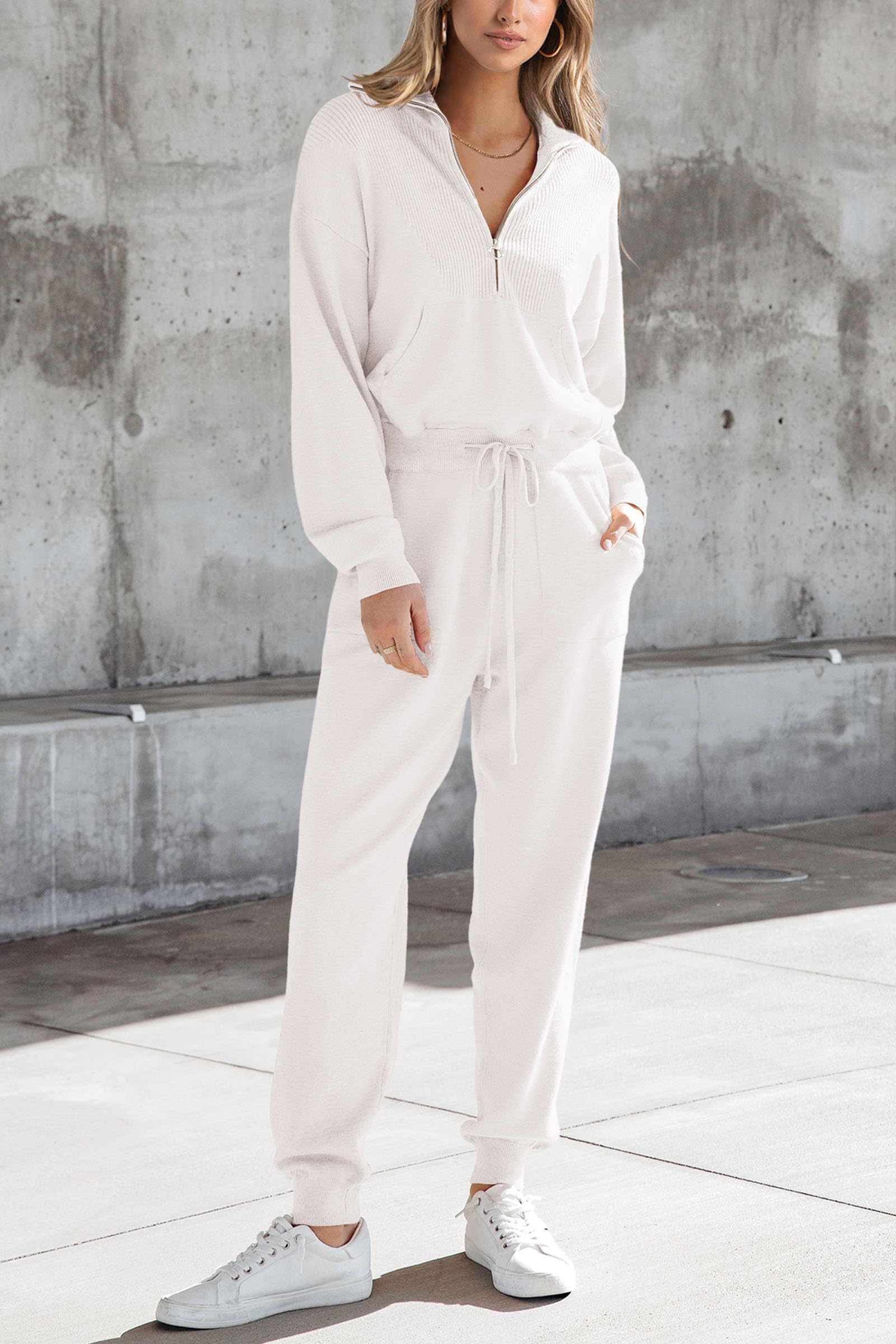 Women's 2 Piece Sweatsuits Set Fall Outfits(White,M)