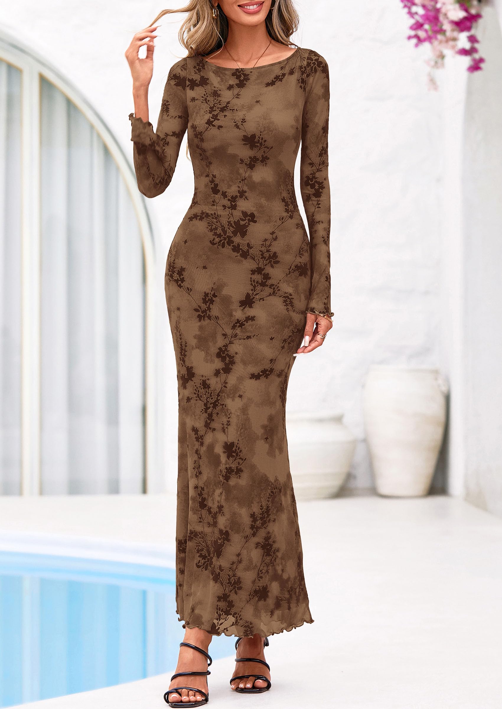 Women's Floral Bodycon Maxi Dress Wedding Guest Dresses