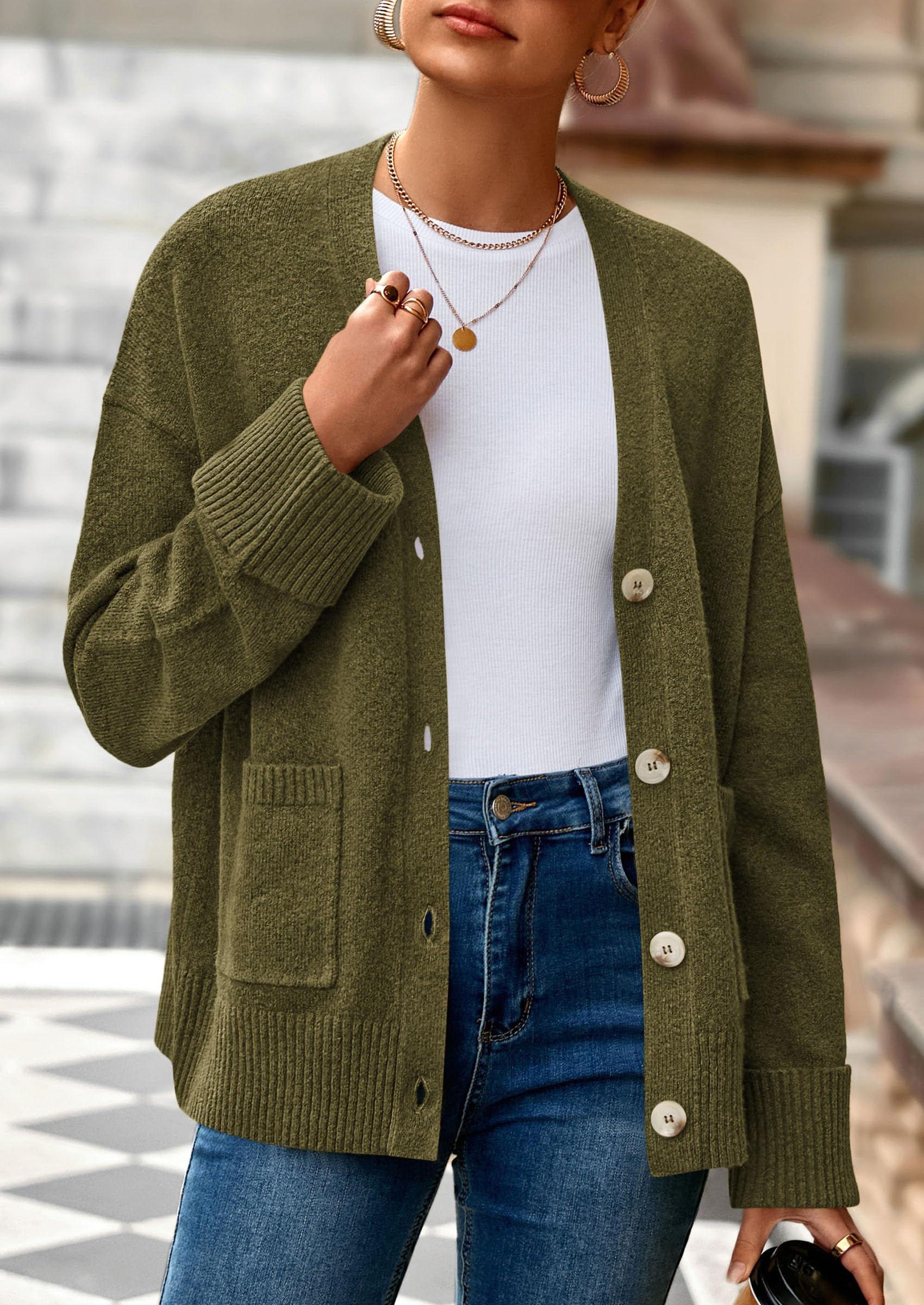 Women's Winter Oversized Cardigan Sweaters (Army Green,S)