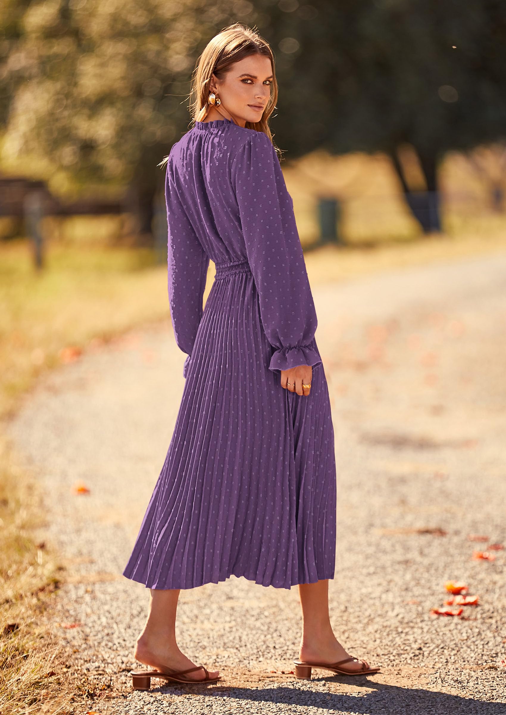 Women's Fall Midi Wedding Guest Dress(Dark Purple,Medium)