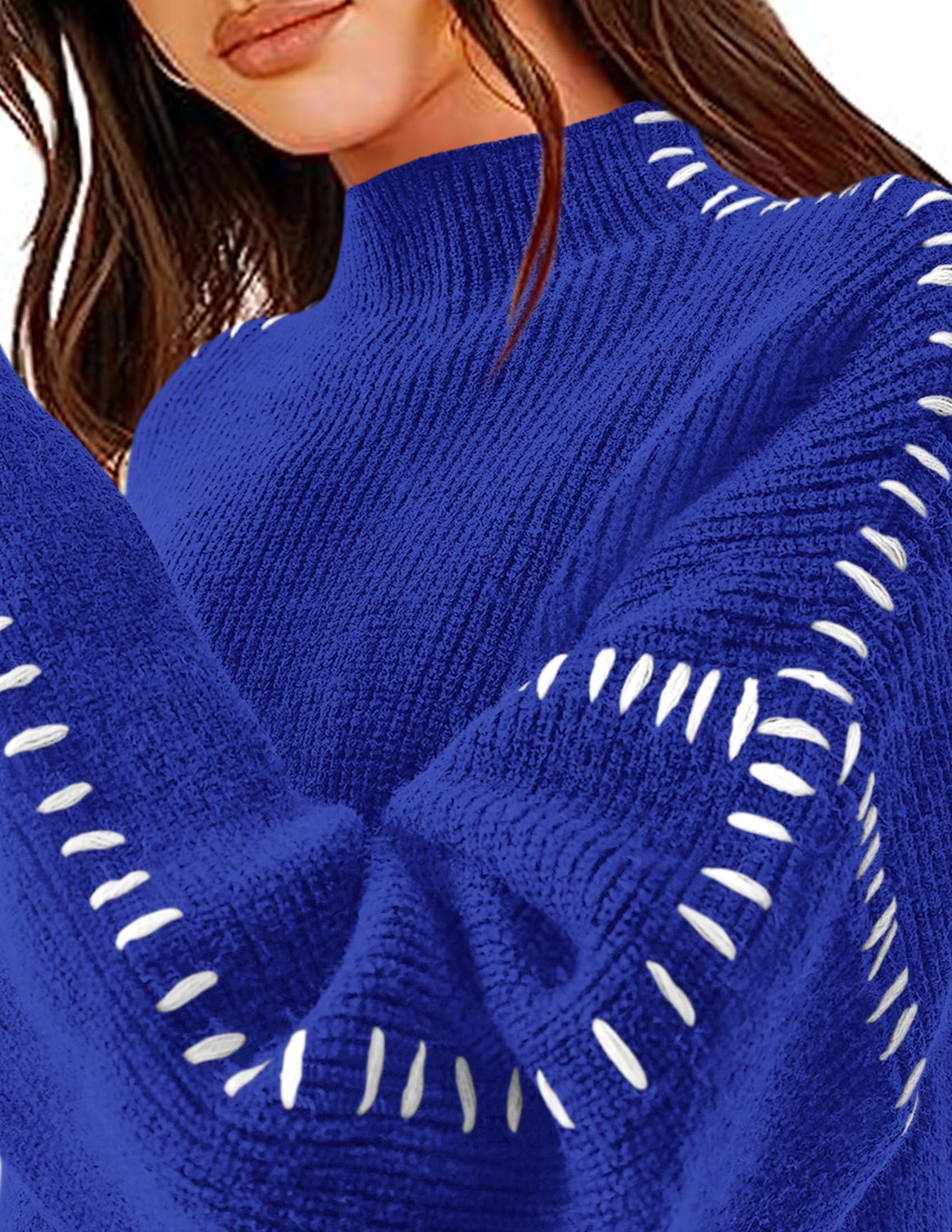 Womens Chunky Knit Oversized Pullover Sweaters,Royal Blue,S