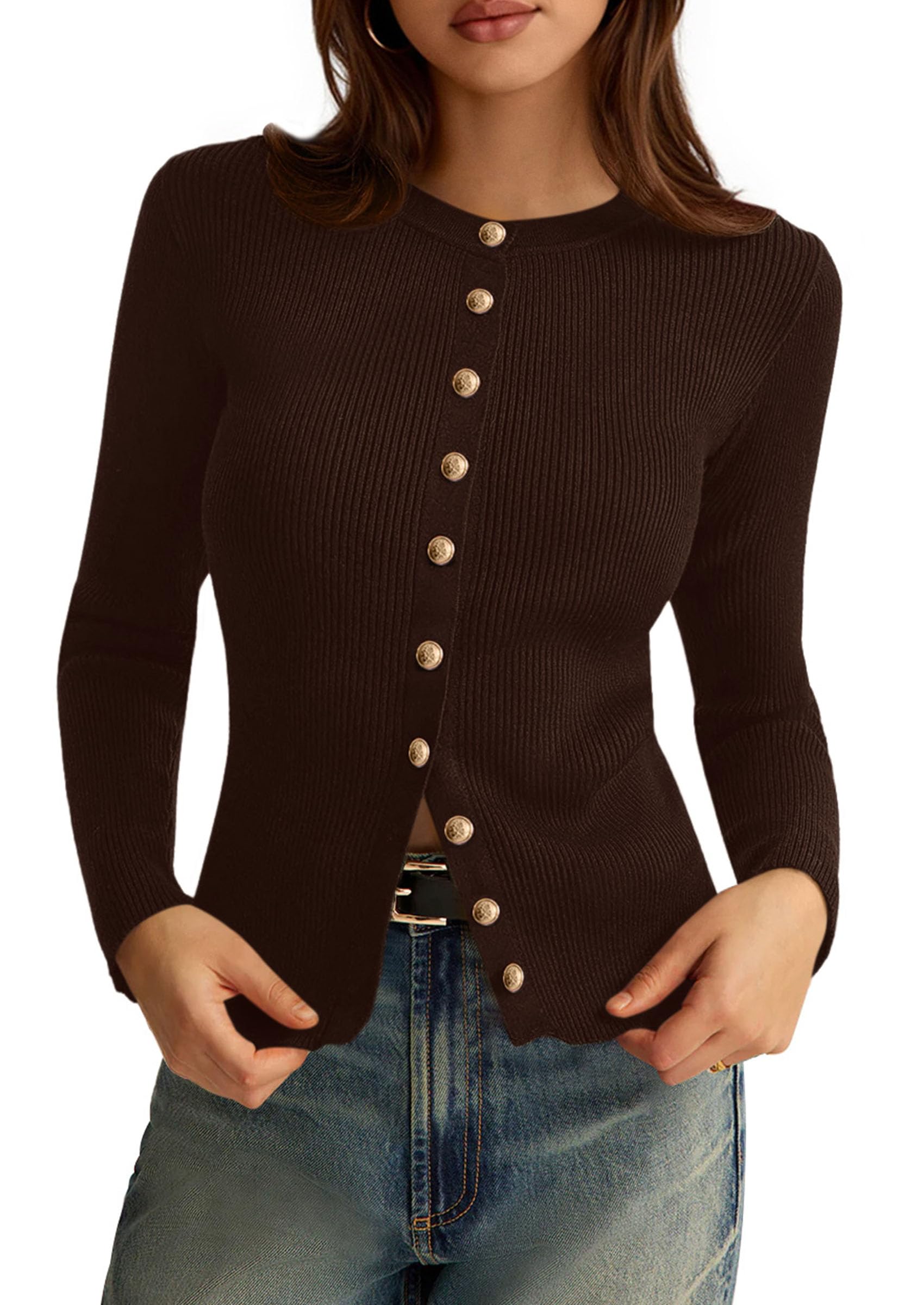 Women's Fall Lightweight Cardigan Sweaters,Brown,S