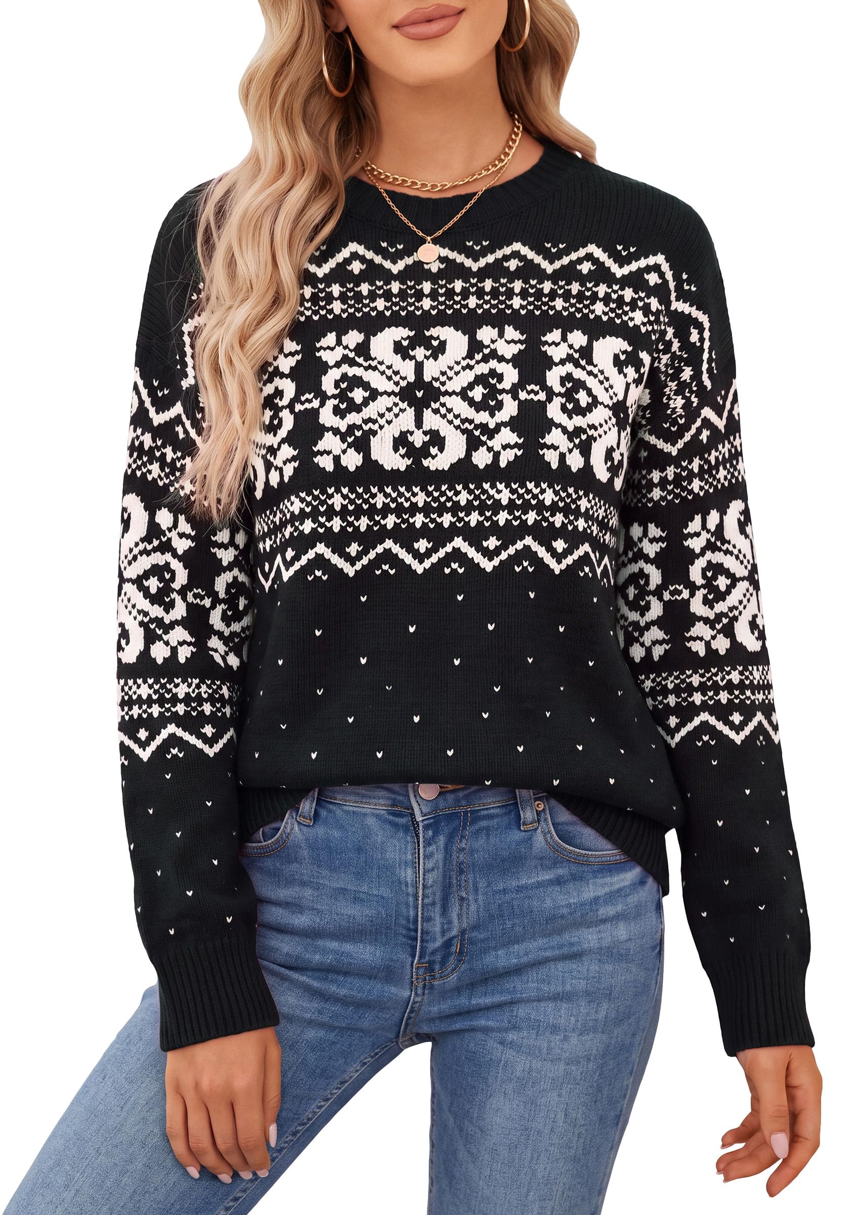 Sweaters for Women Fair Isle Oversized Pullover Fall Outfits