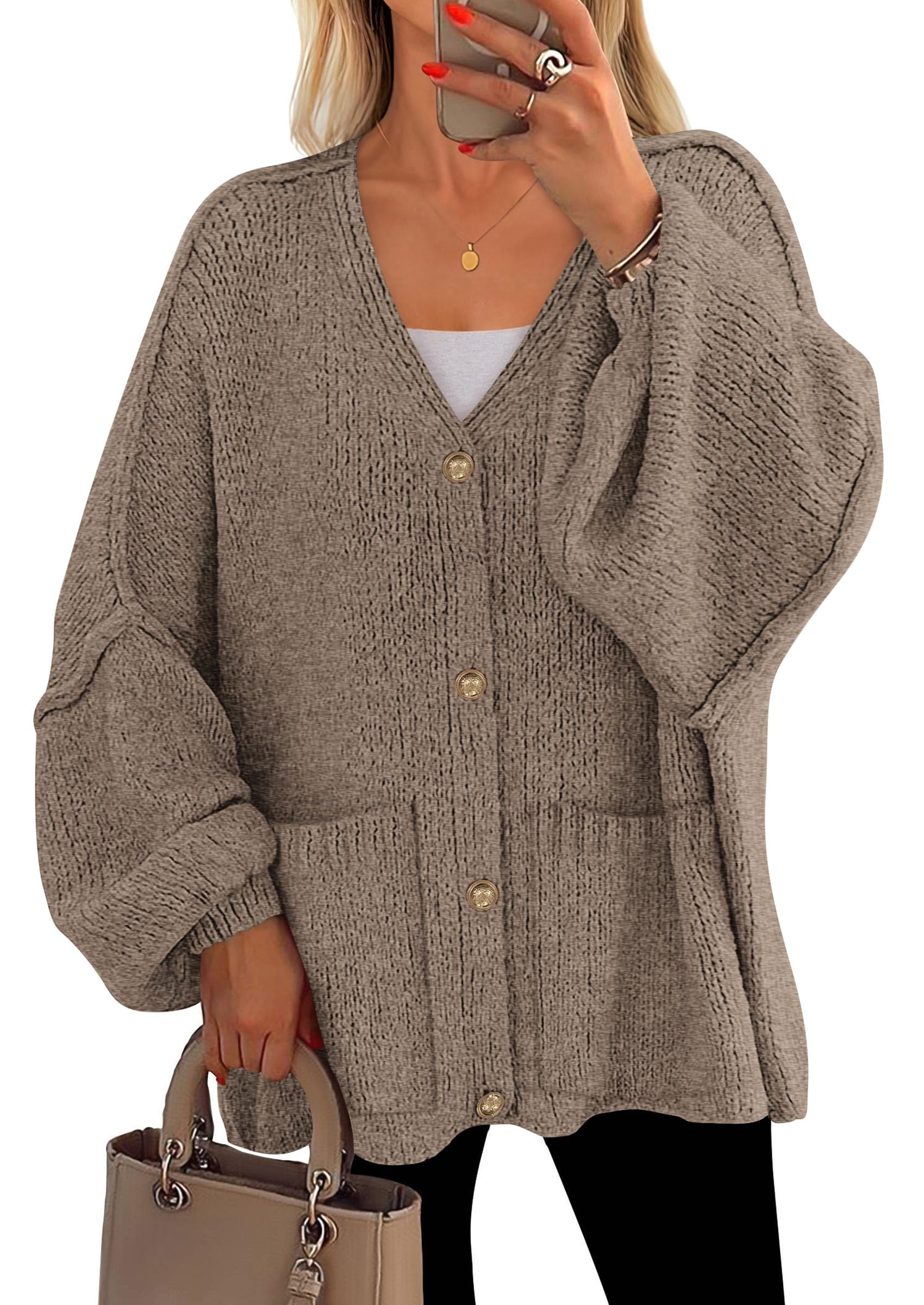 Oversized Chunky Cardigan Sweaters for Women Dark Khaki,S