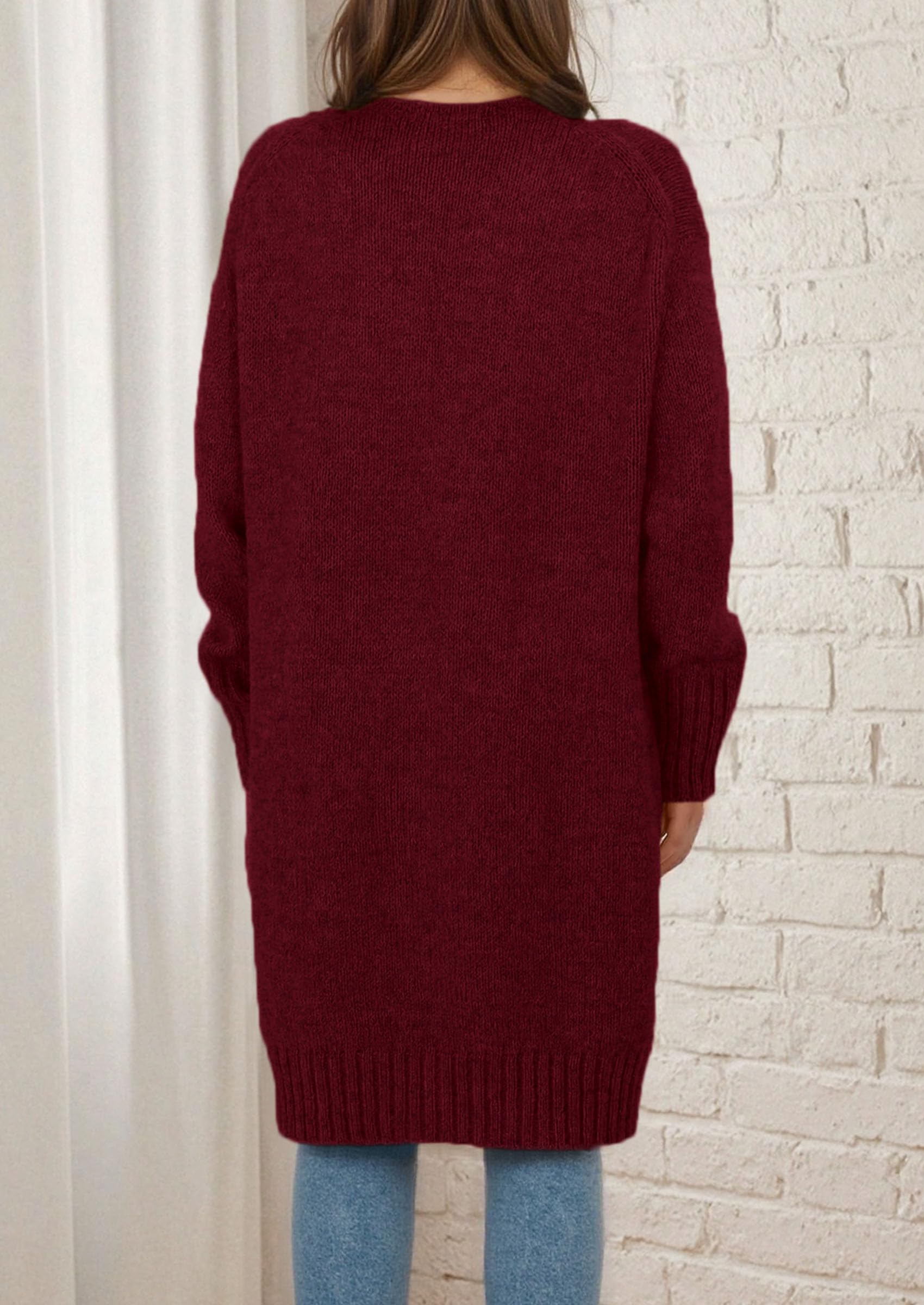 Open Front Cardigan Sweaters for Women,Wine Red,S