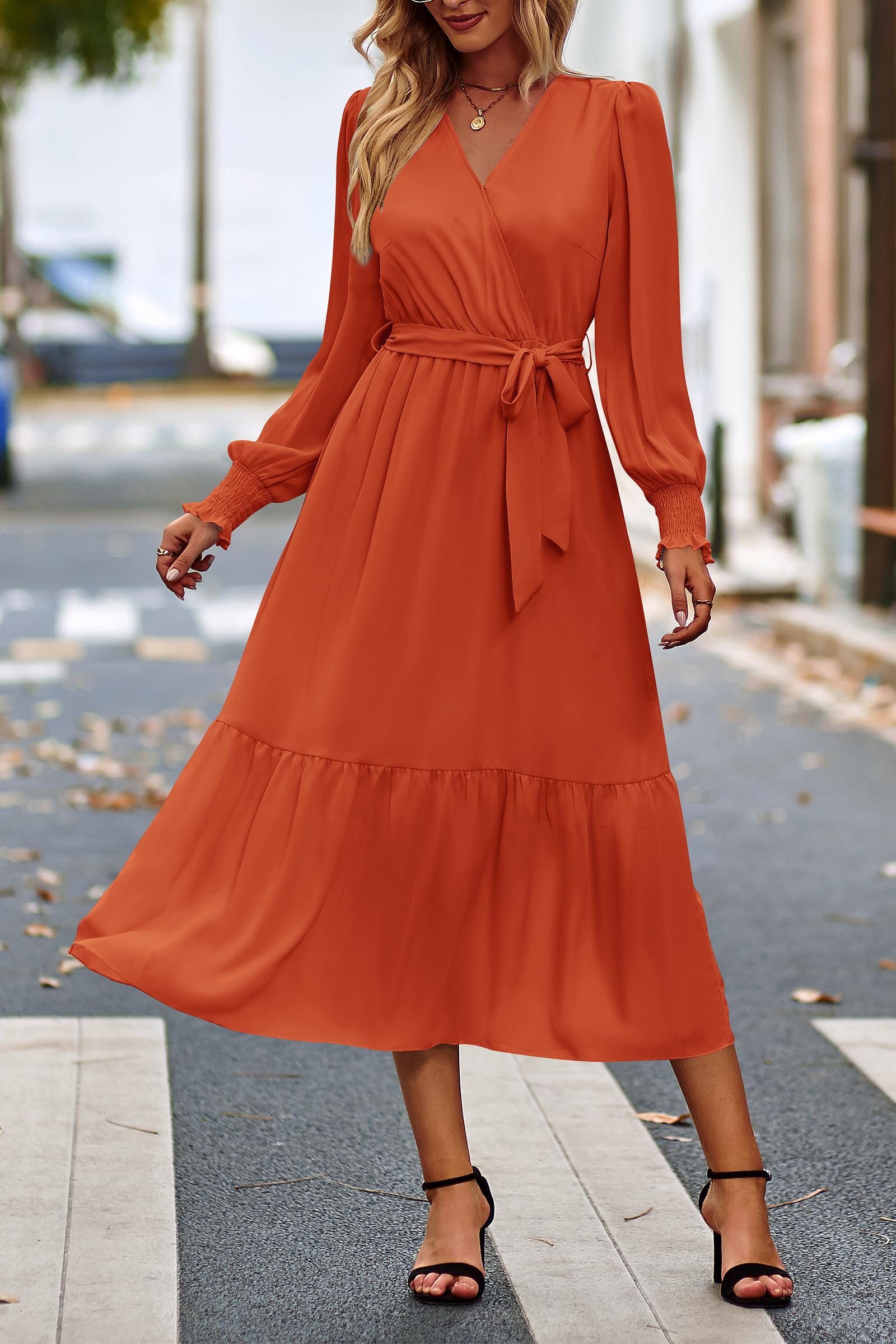 Womens Long Sleeve Boho Maxi Fall Floral Wedding Guest Dresses