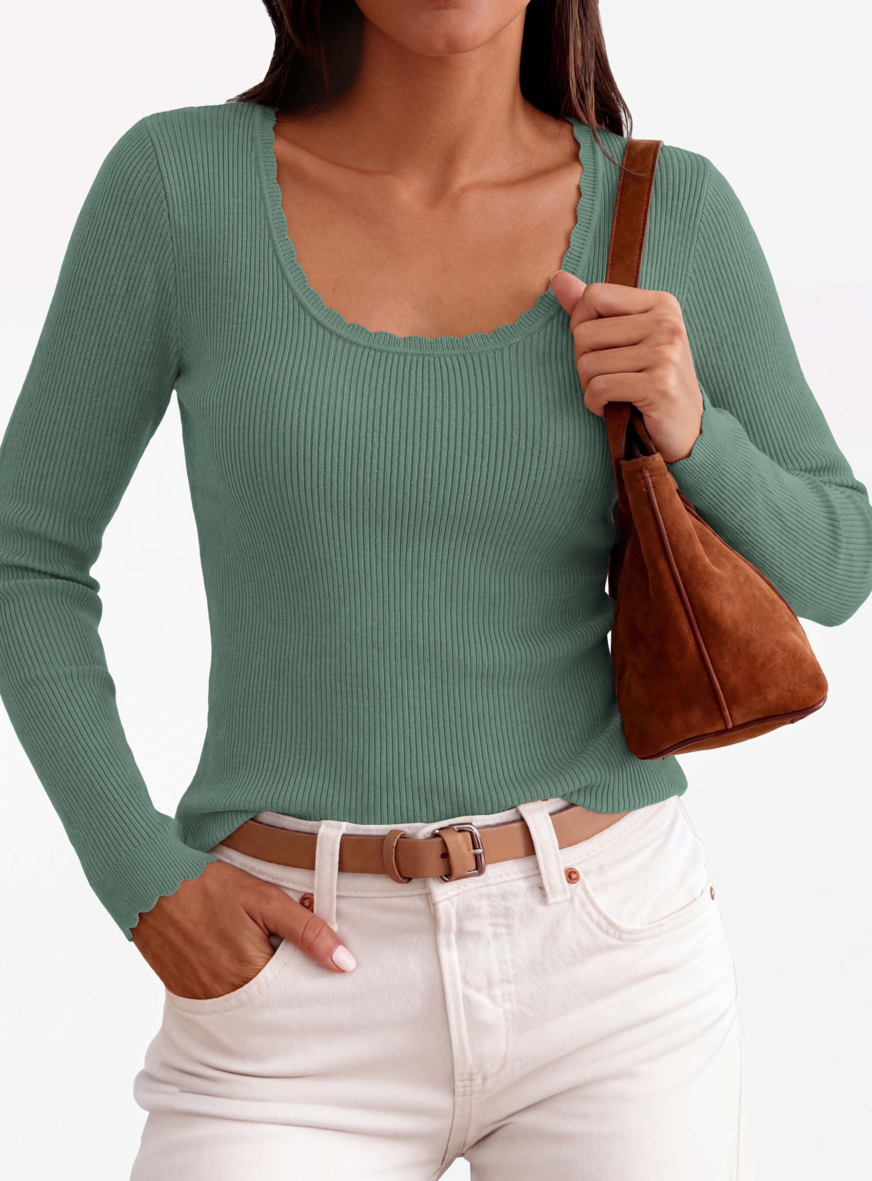 Women's Fall Lightweight Ribbed Knit Sweaters (Sage Green,M)