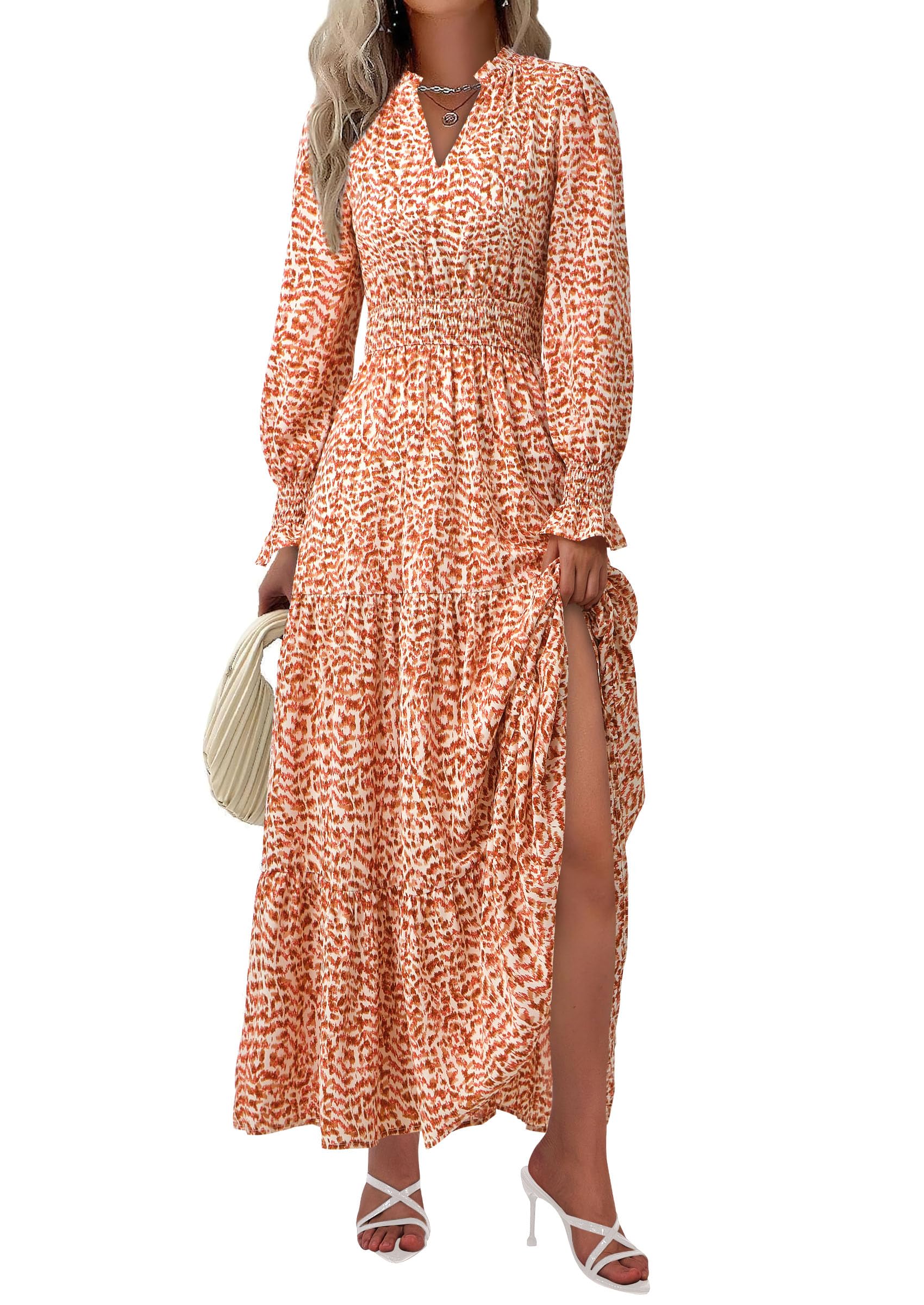 Women's Floral Maxi Dress Fall A Line Wedding Guest Dresses