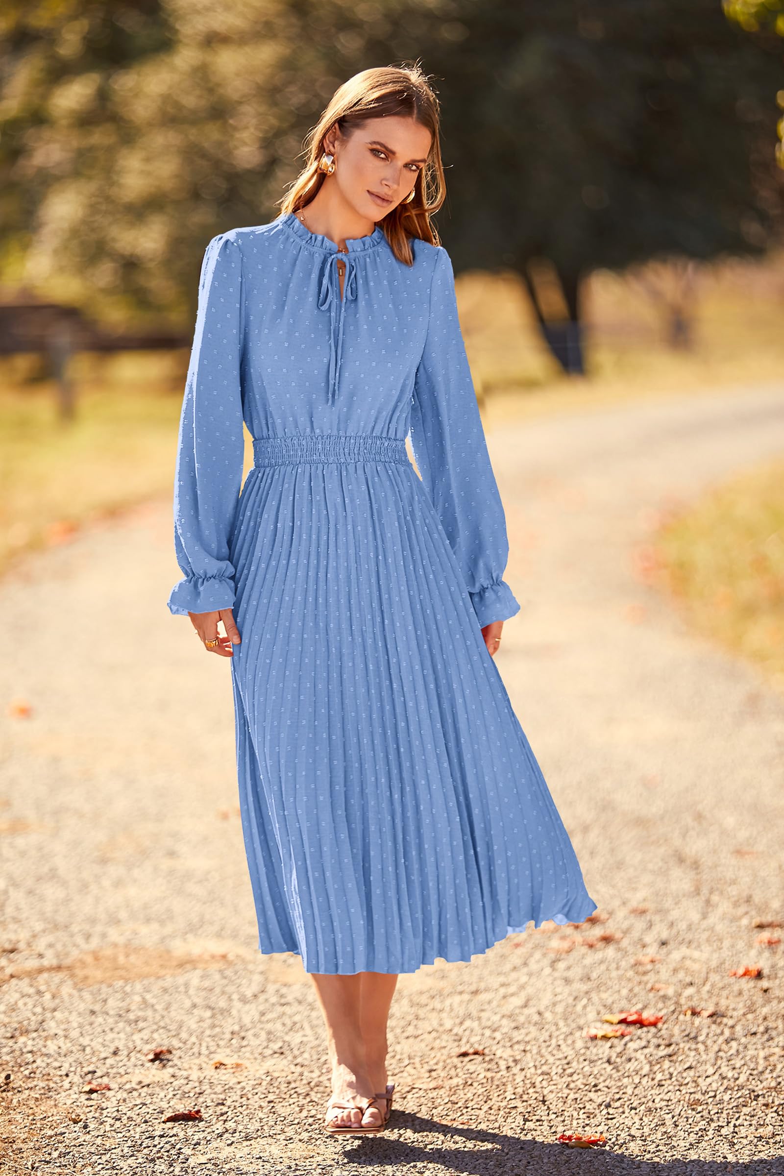 Women's Fall Midi Wedding Guest Dress(Light Blue,Large)