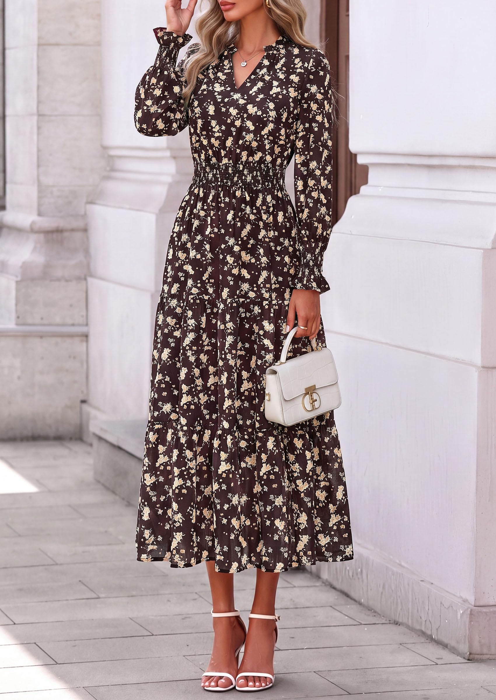 Women's Floral Maxi Dress Fall A Line Wedding Guest Dresses