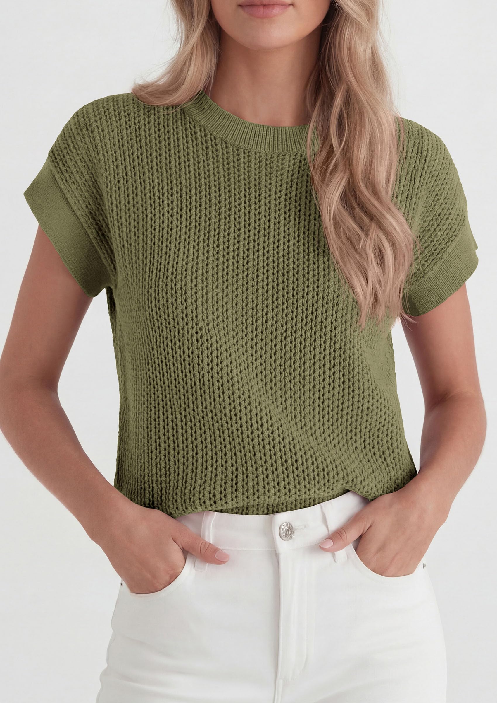 Women's Summer Sweater Vest Crochet Tops (Army Green,S)