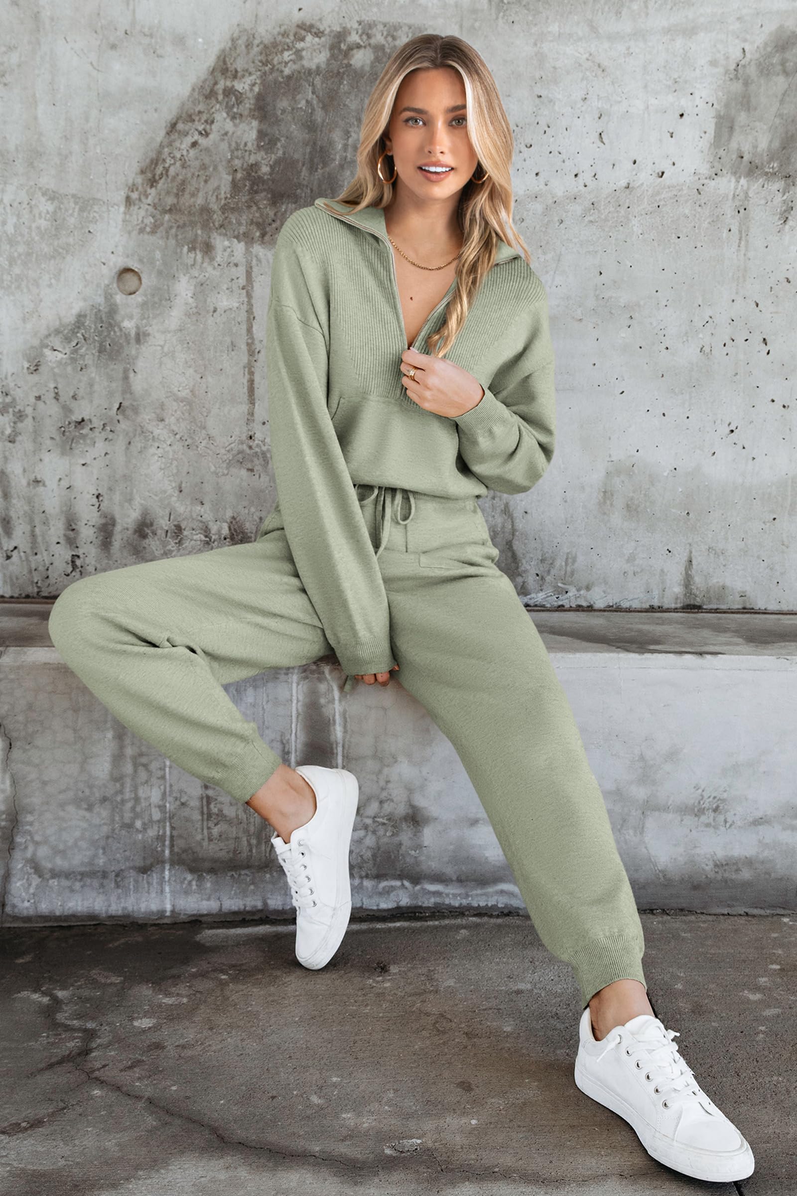 Women's 2 Piece Sweatsuits Set Fall Outfits(Light Green,S)