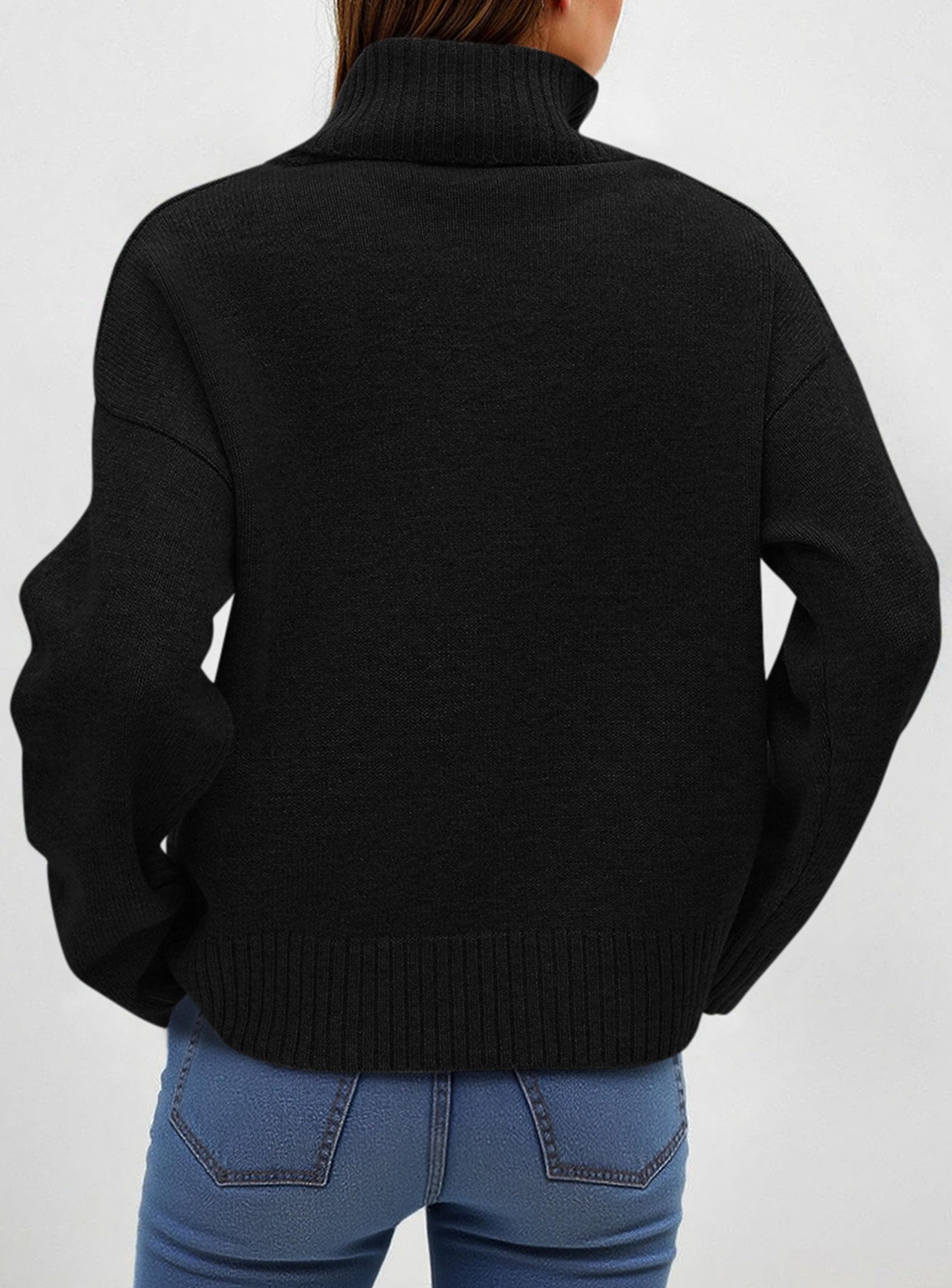 Womens Turtleneck Long Sleeve Knit Sweater,Black,S