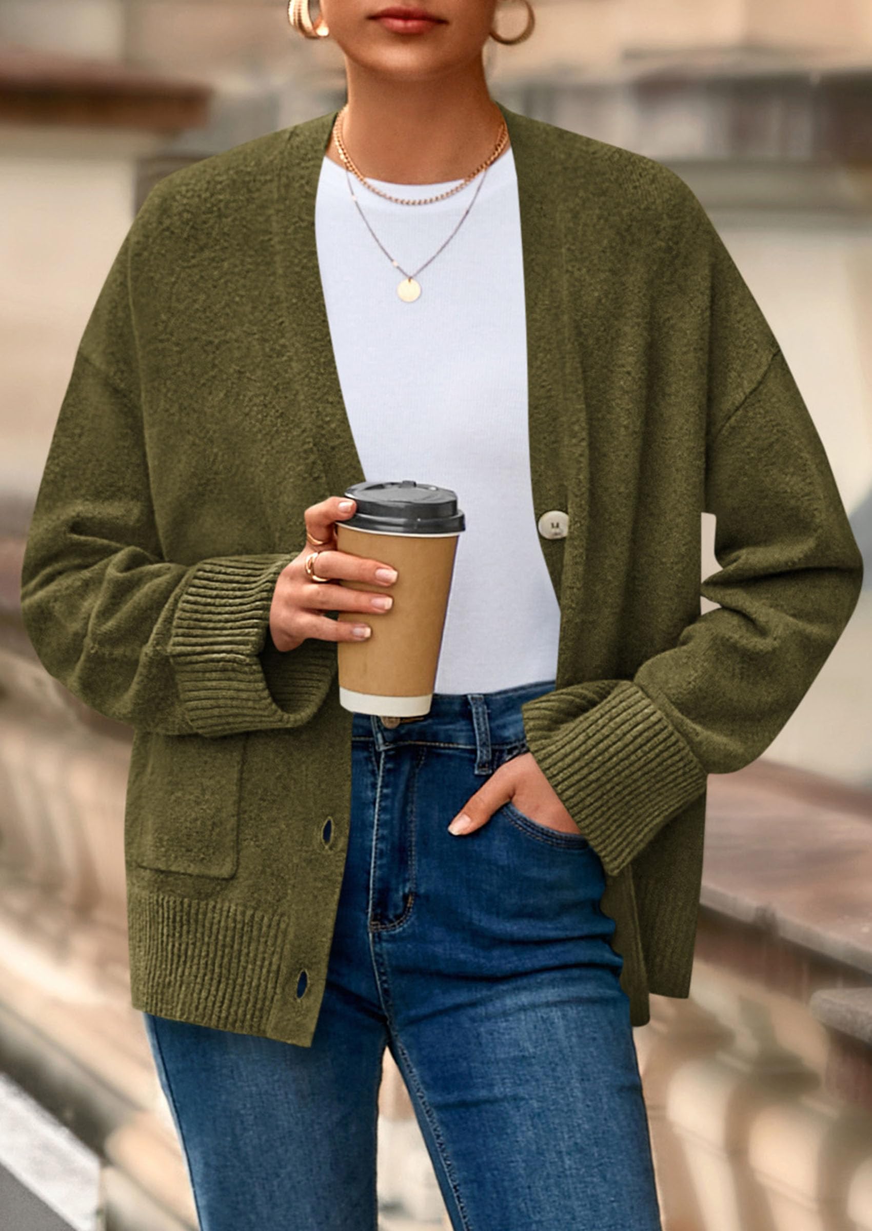 Women's Winter Oversized Cardigan Sweaters (Army Green,S)