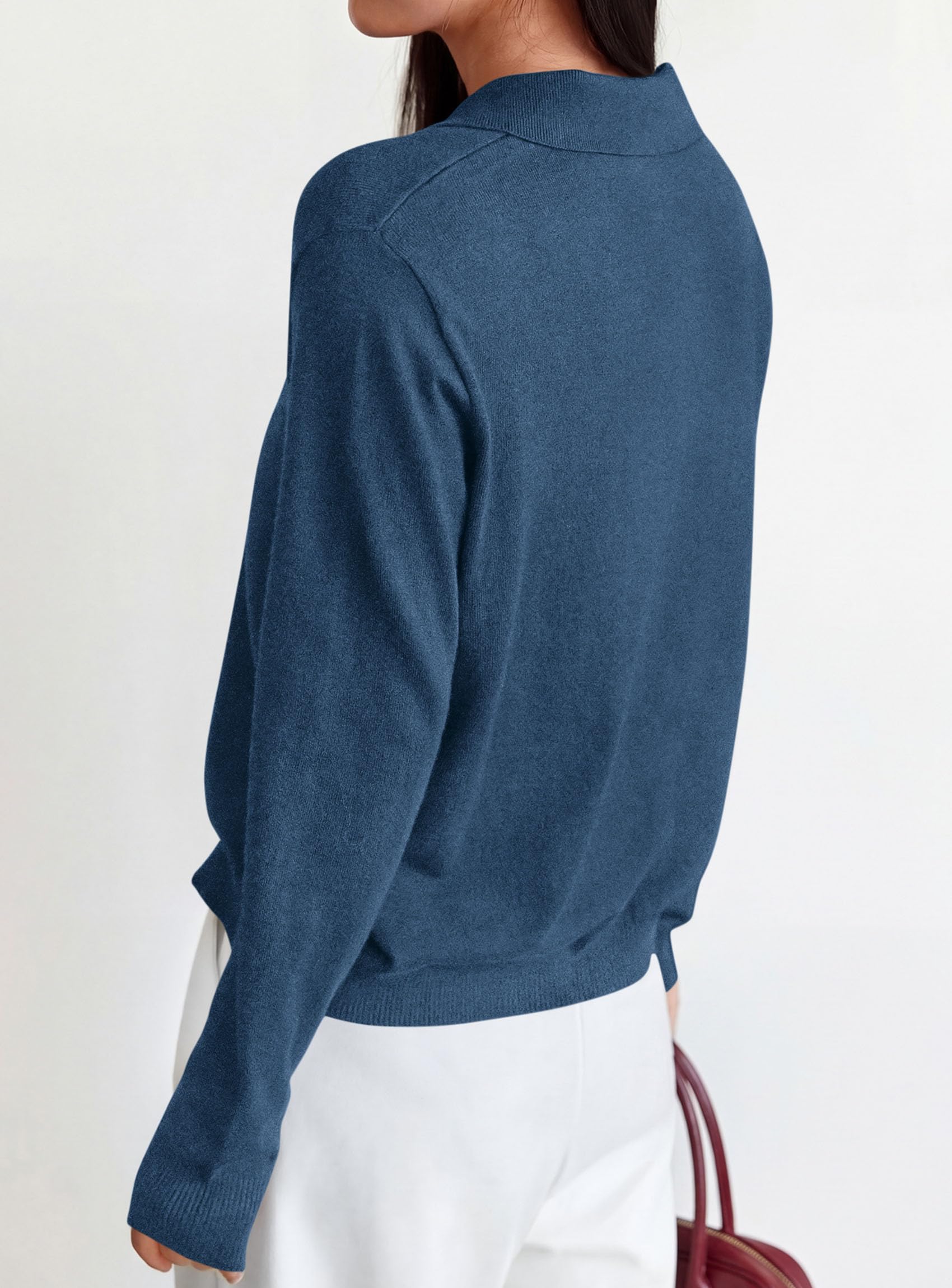 Womens Long Sleeve Collared Polo Sweater,Navy Blue,S