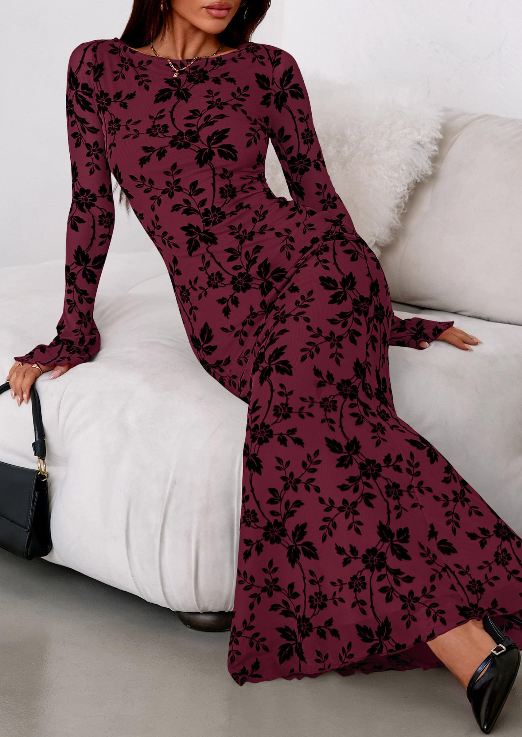 Women's Floral Bodycon Maxi Dress Wedding Guest Dresses