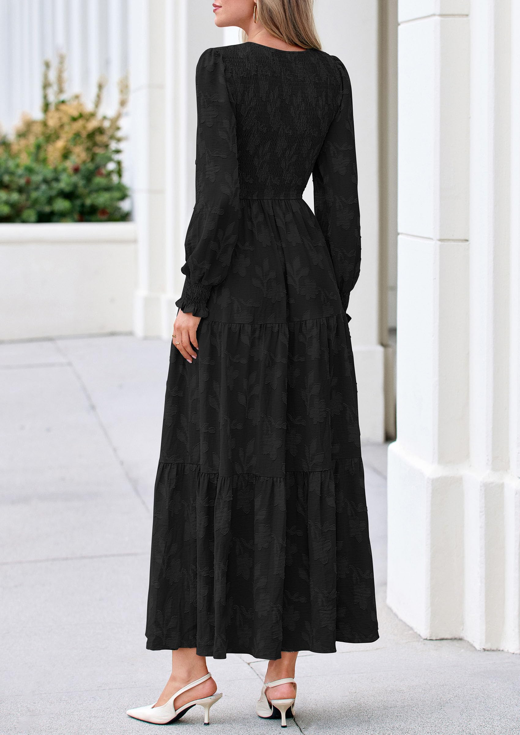 Fall Floral Long Sleeve Wedding Guest Dress for Women Pockets
