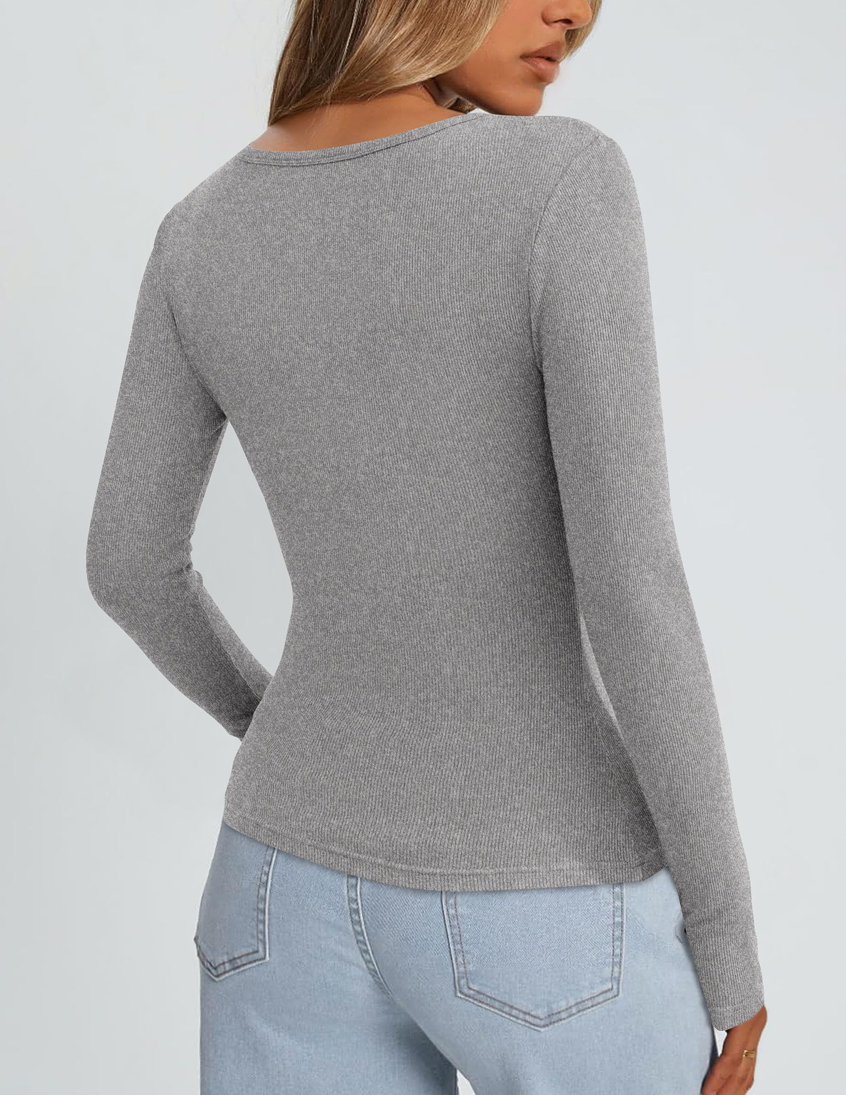 Square Neck Long Sleeve Shirts for Women Grey,XS