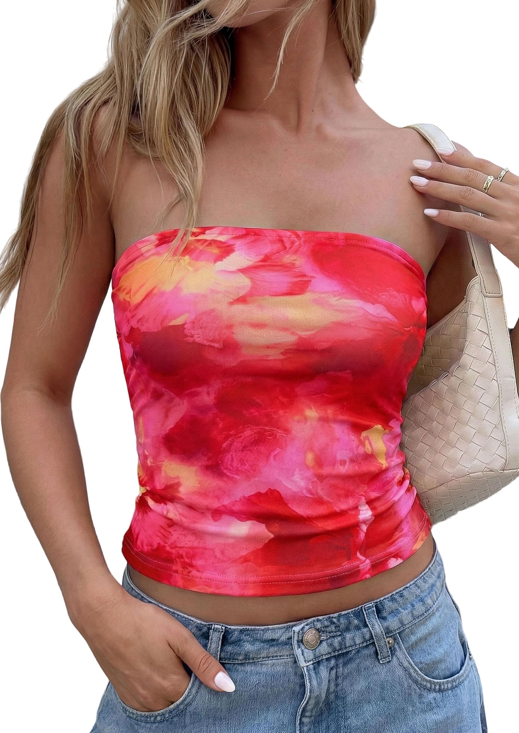 Tube Tops for Women Summer Floral Going Out Vacation Outfits