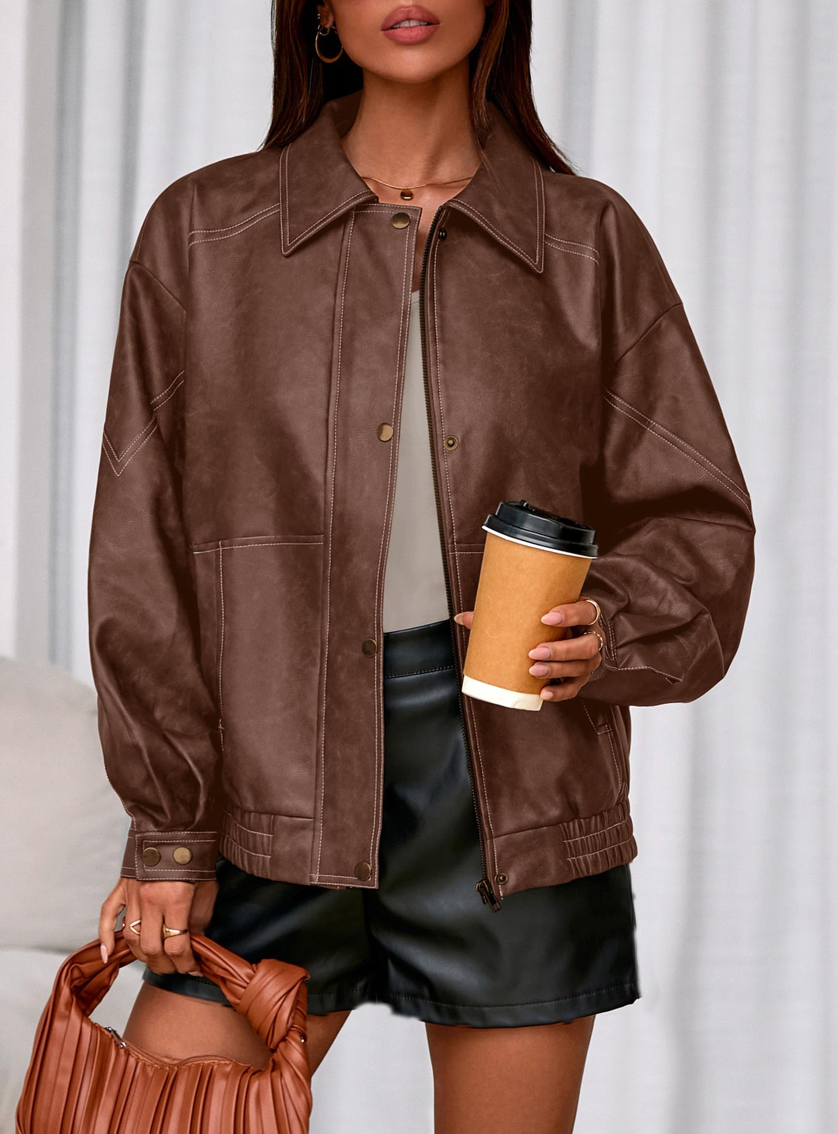 Womens Oversized Faux Leather Jacket Fall Winter Outfits