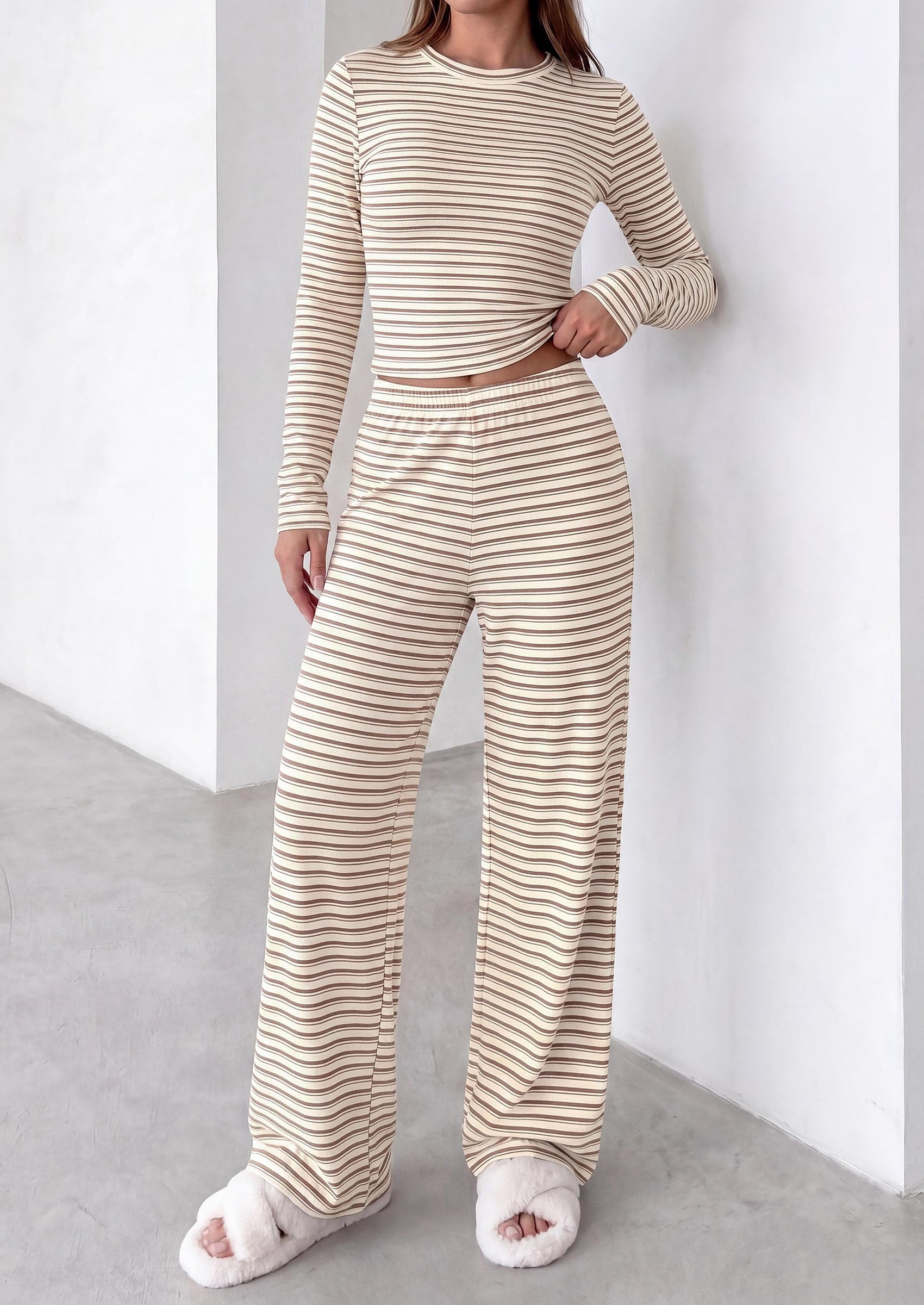 Lounge Sets for Women Fall 2 Piece Knit Matching Striped Set