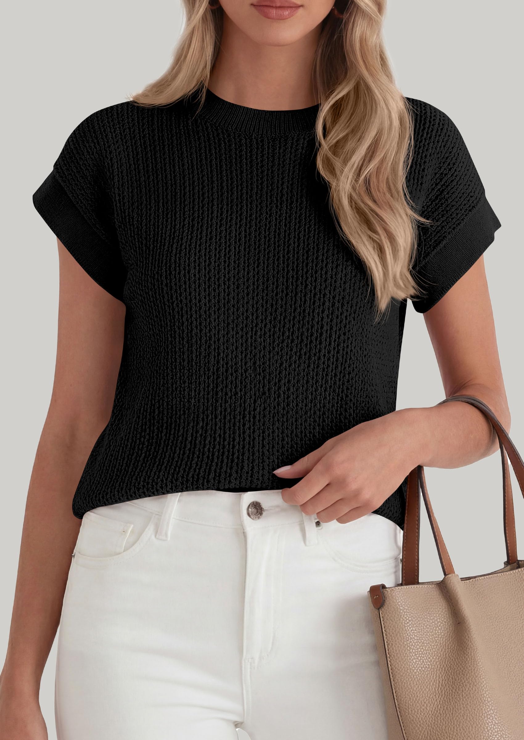 Women's Summer Sweater Vest Crochet Tops (Black,S)