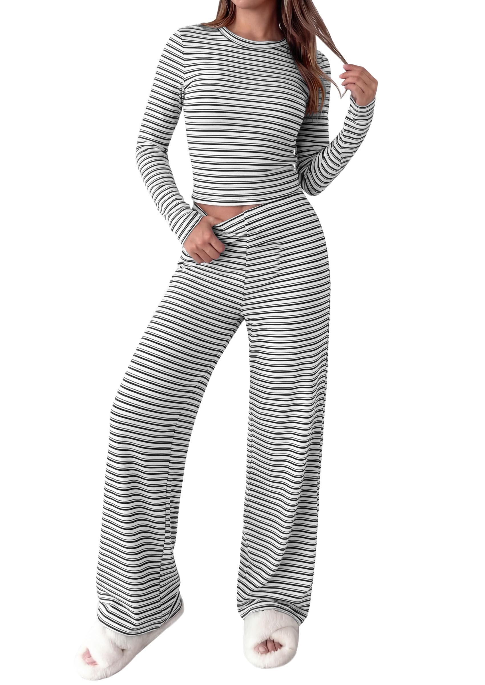 Lounge Sets for Women Fall 2 Piece Knit Matching Striped Set