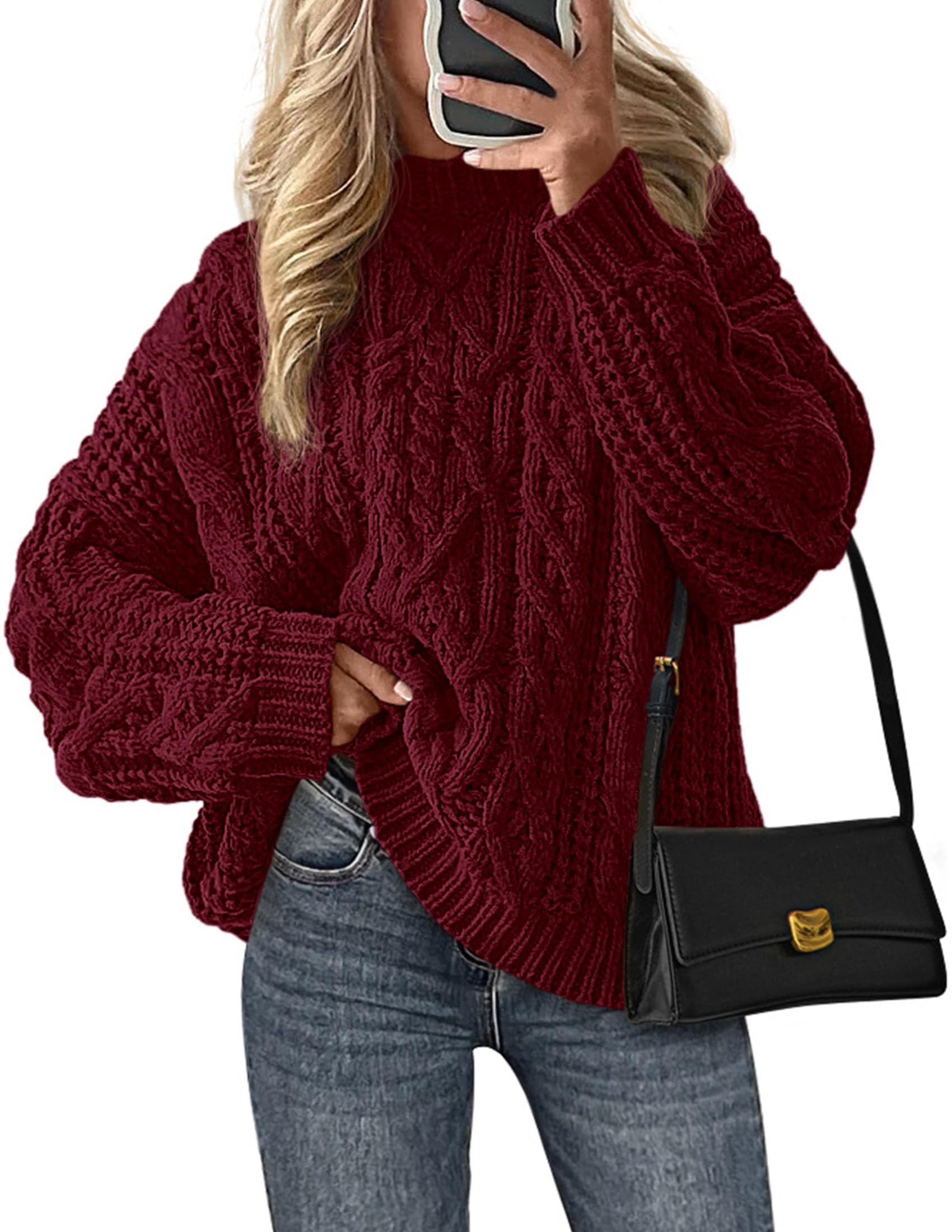 Womens Oversized Fall Sweaters Chunky Cable Knit Pullover Tops
