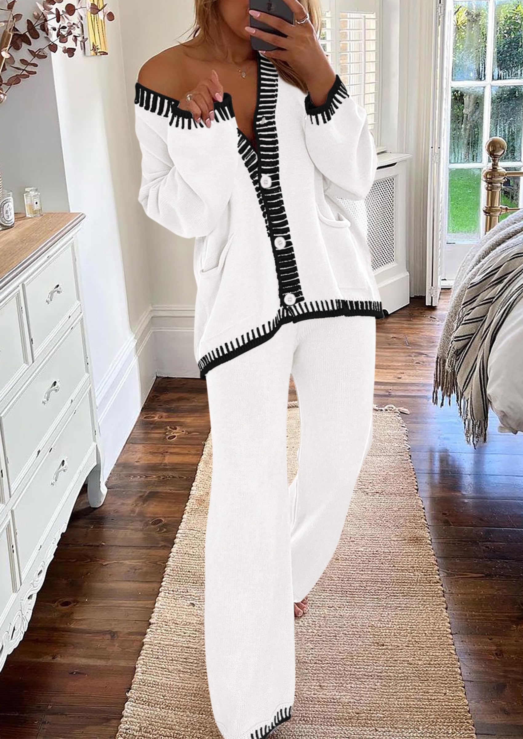 Women's Fall 2 Piece Matching Cozy Knit Sweater Lounge Sets