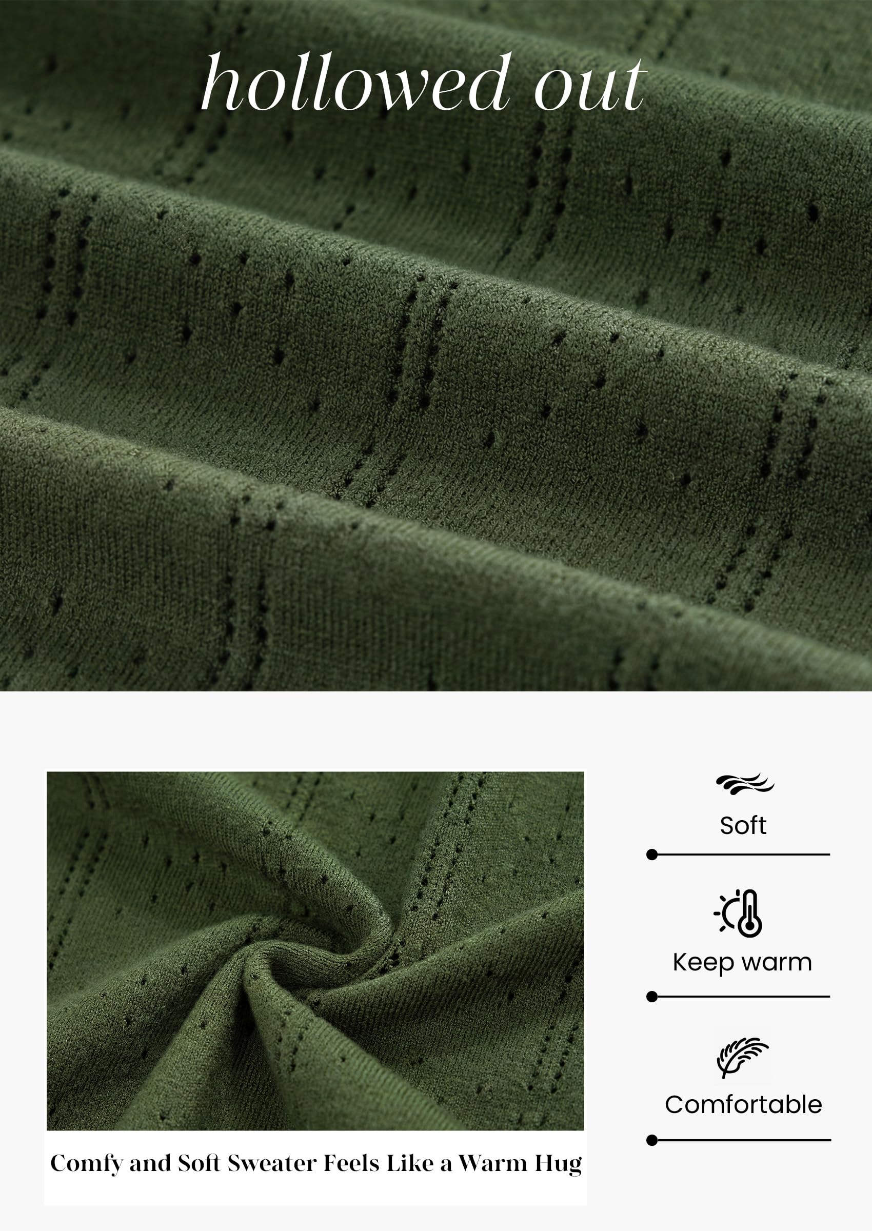 Women Fall Fashion Hollow Out Holiday Sweaters Army Green,S