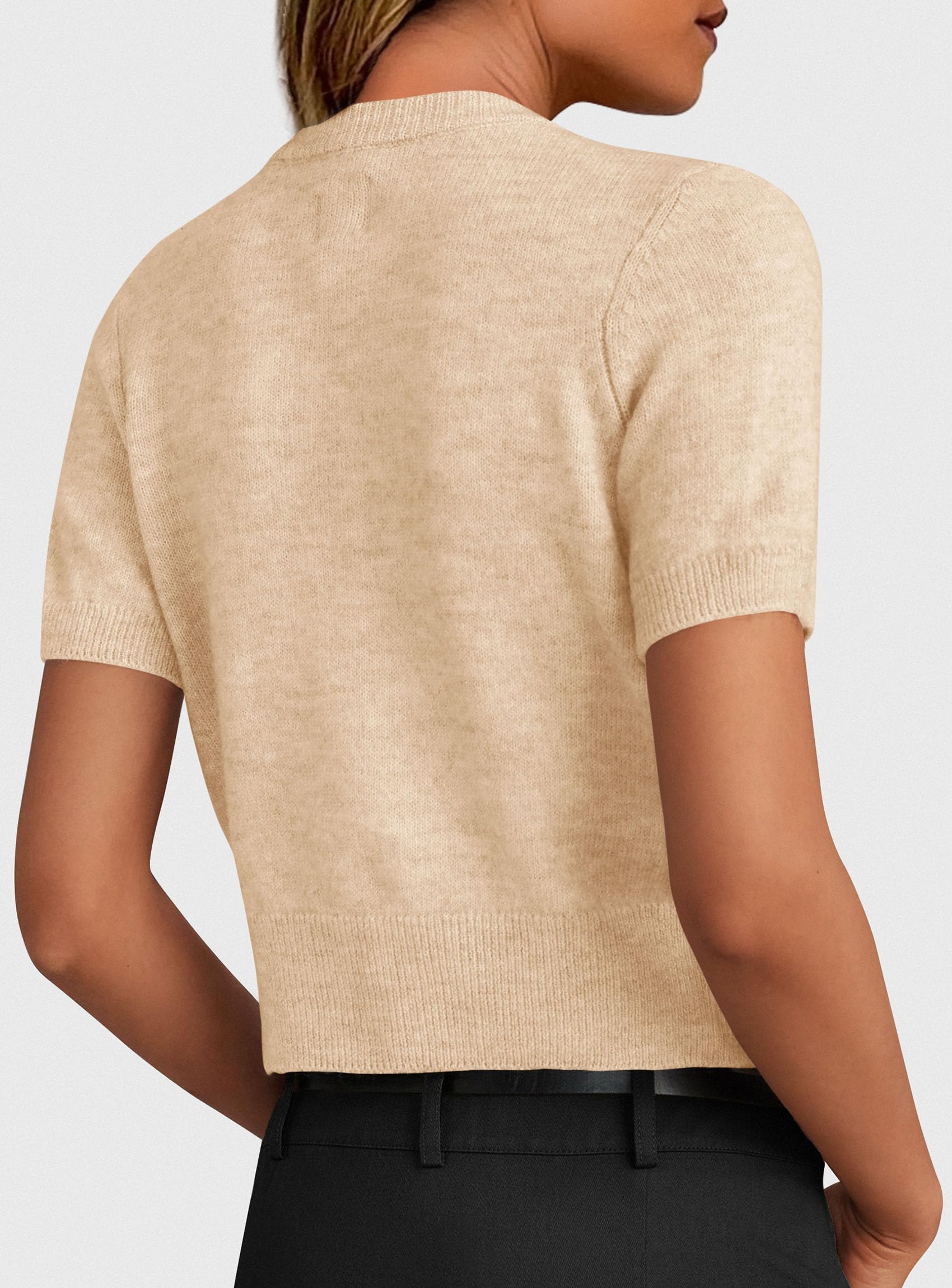 Womens Summer Cardigan Short Sleeve Sweater,Beige,S
