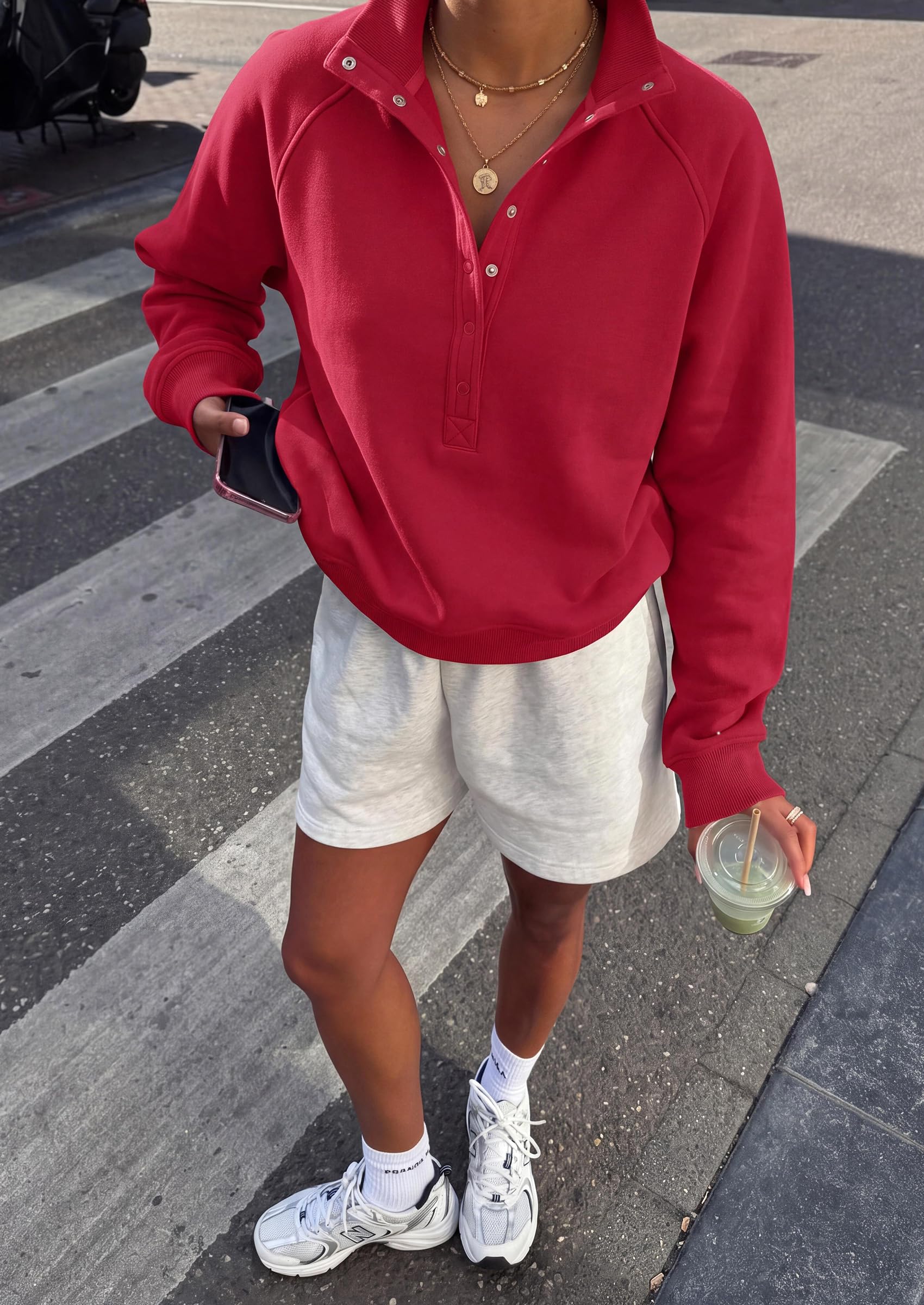 Women's Fall Oversized Sweatshirts Mock Neck Henley Pullover