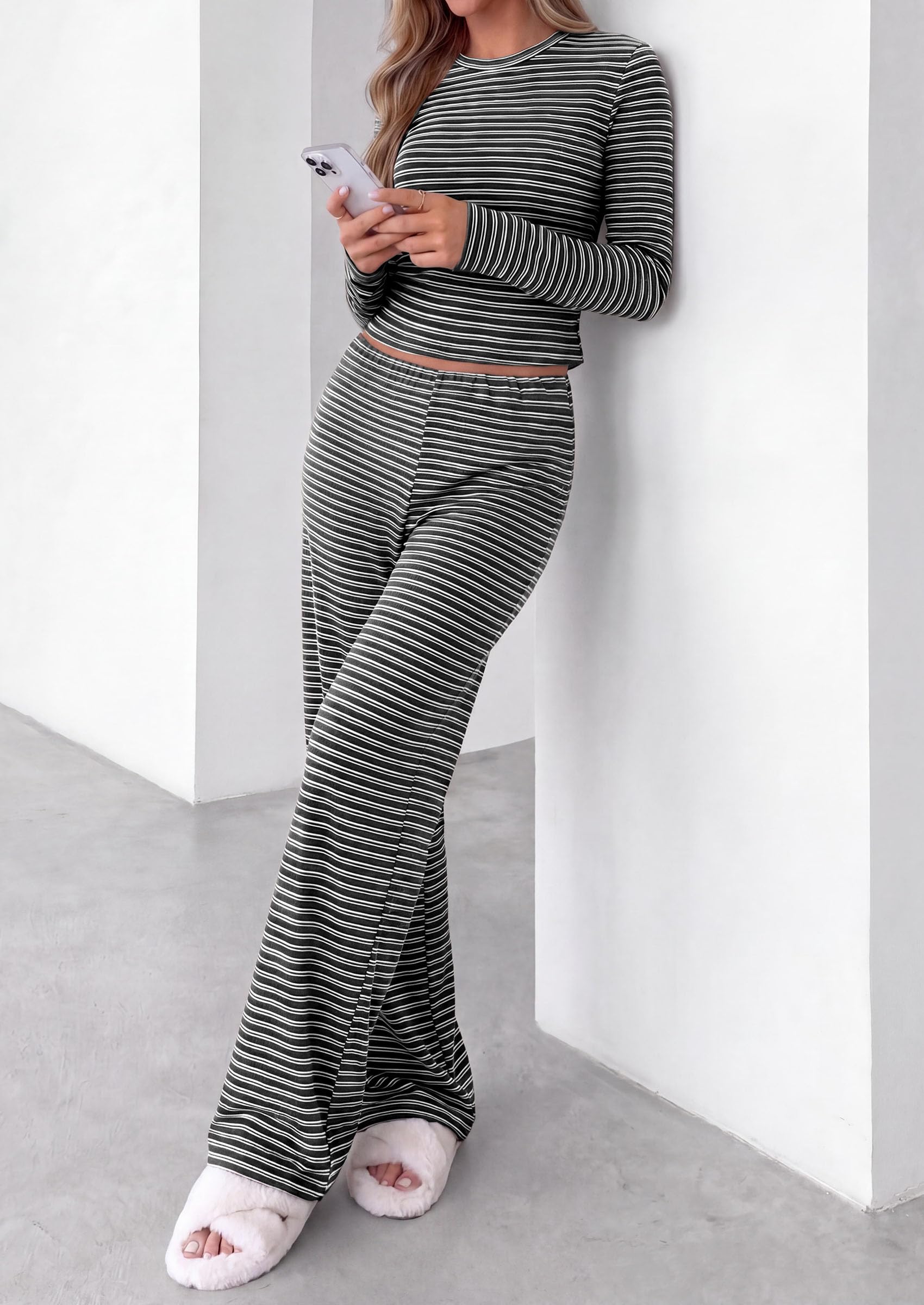 Lounge Sets for Women Fall 2 Piece Knit Matching Striped Set