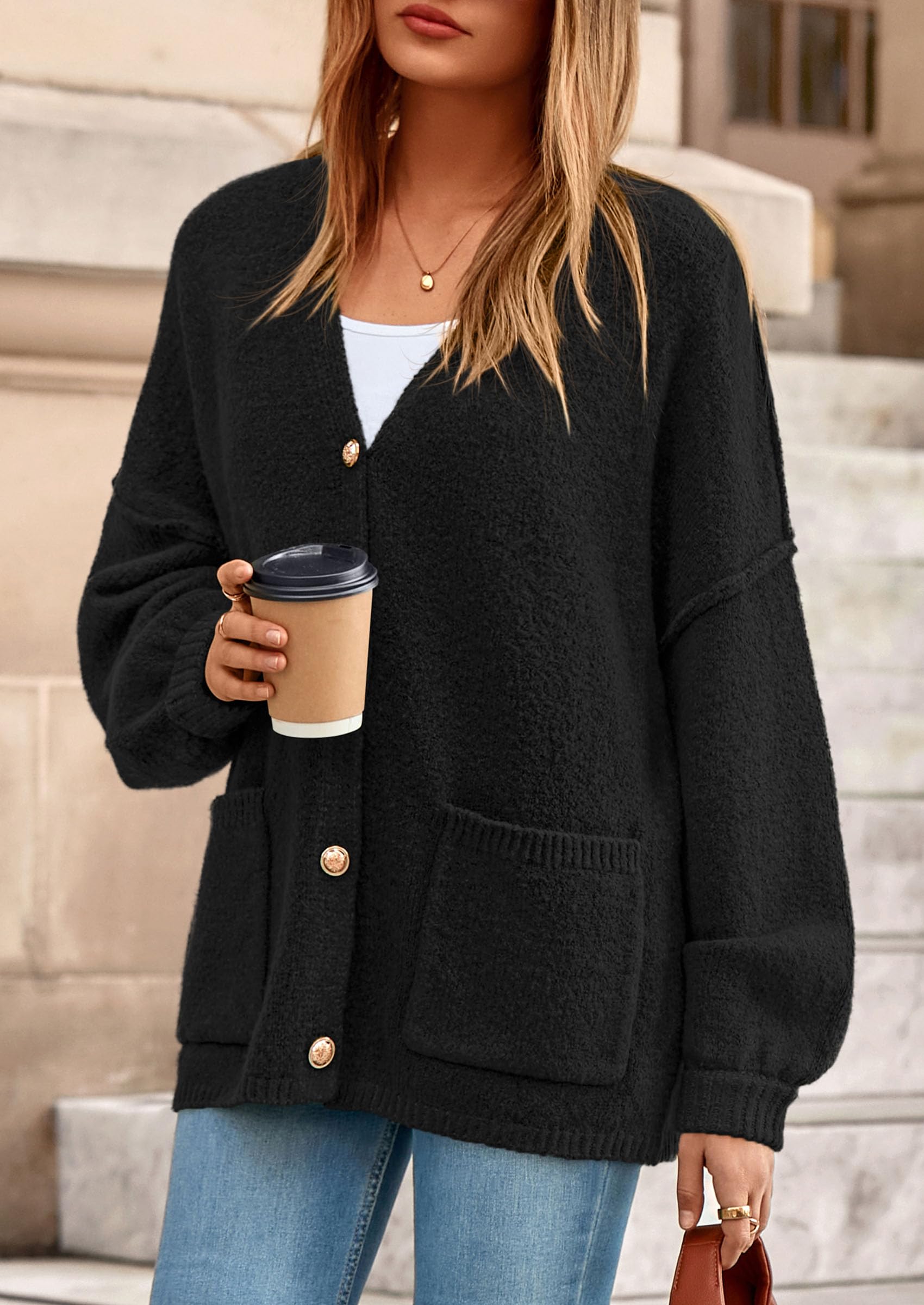 Oversized Chunky Cardigan Sweaters for Women Black,S