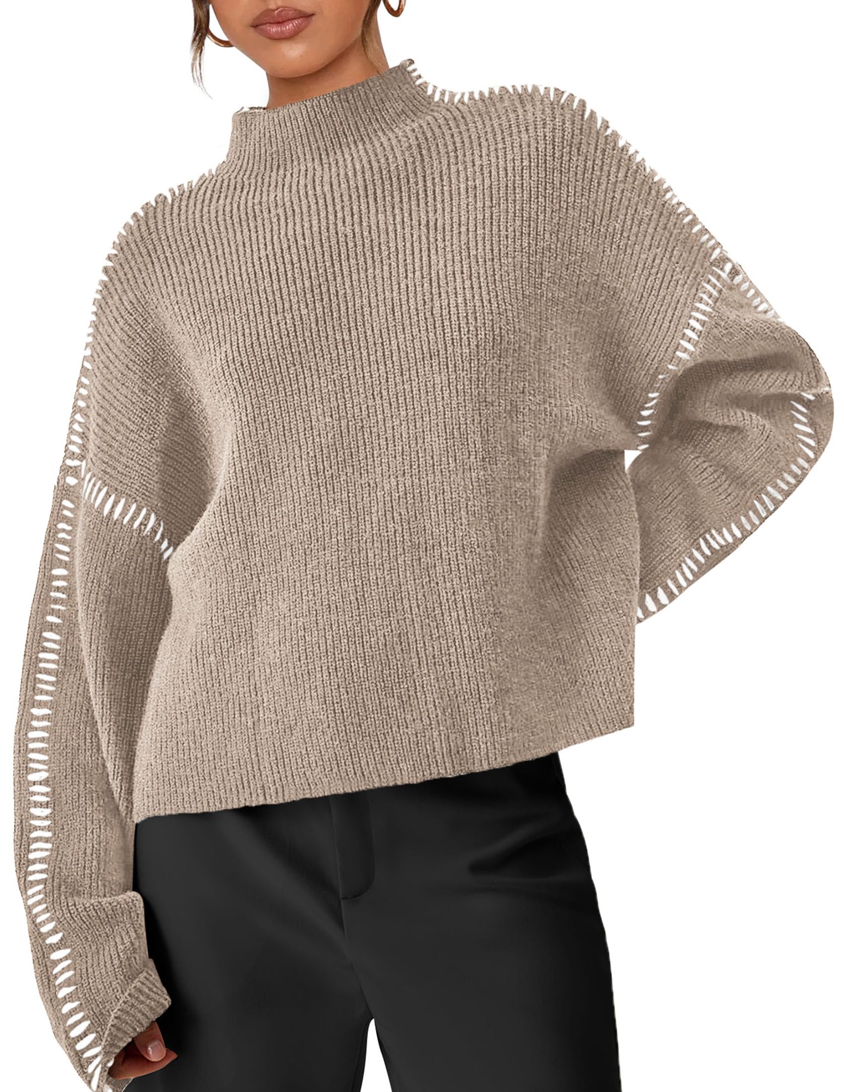 Womens Chunky Knit Oversized Pullover Sweaters,Camel,S