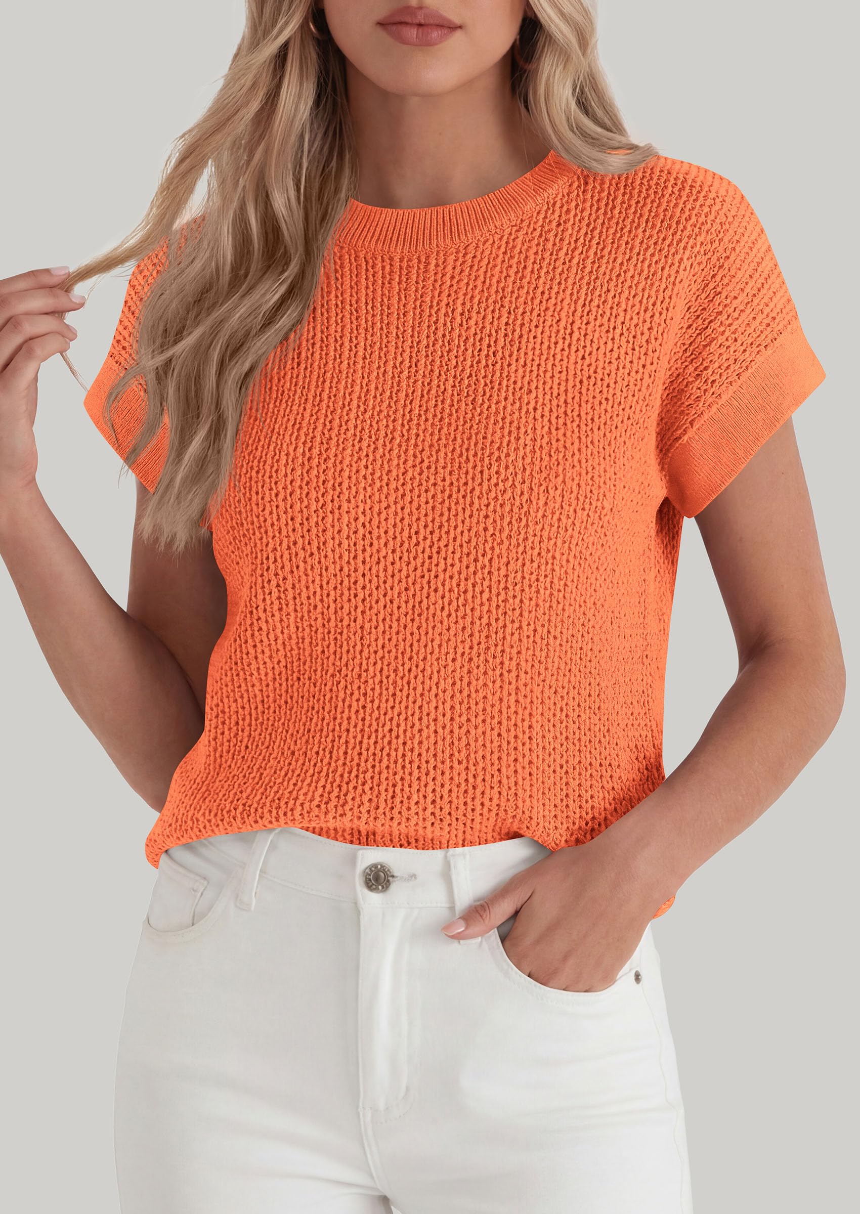 Women's Summer Sweater Vest Crochet Tops (Orange,S)