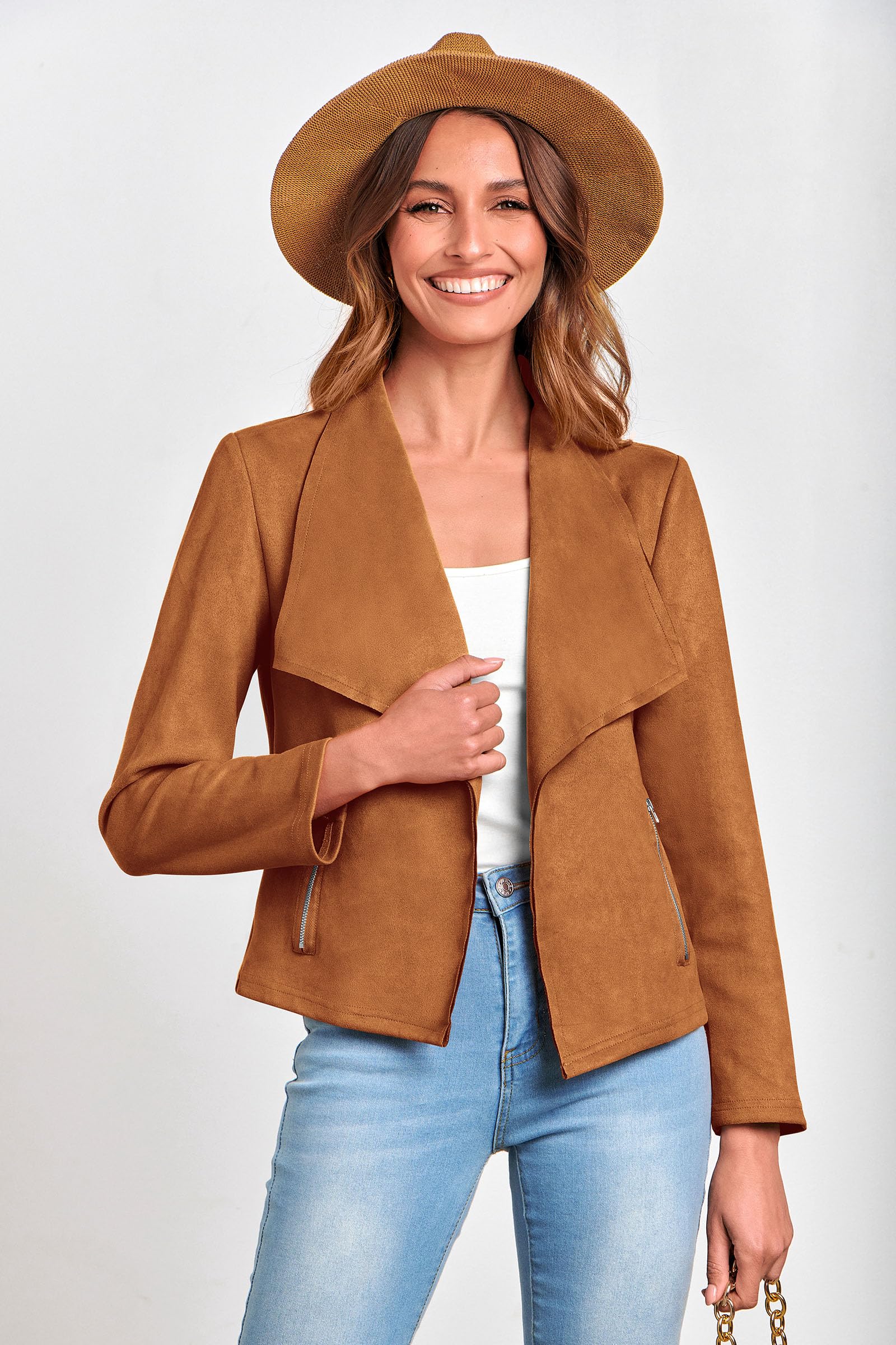 Women's Fall Fashion Faux Suede Jackets(Brown,Medium)