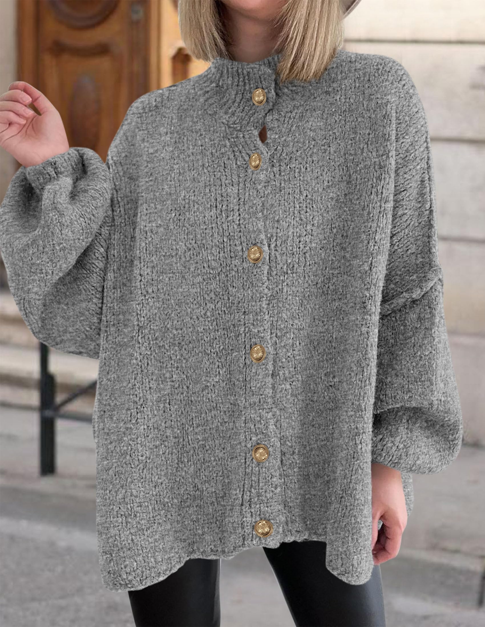 Women's Oversized Chunky Cardigan Sweaters(Grey,Small)