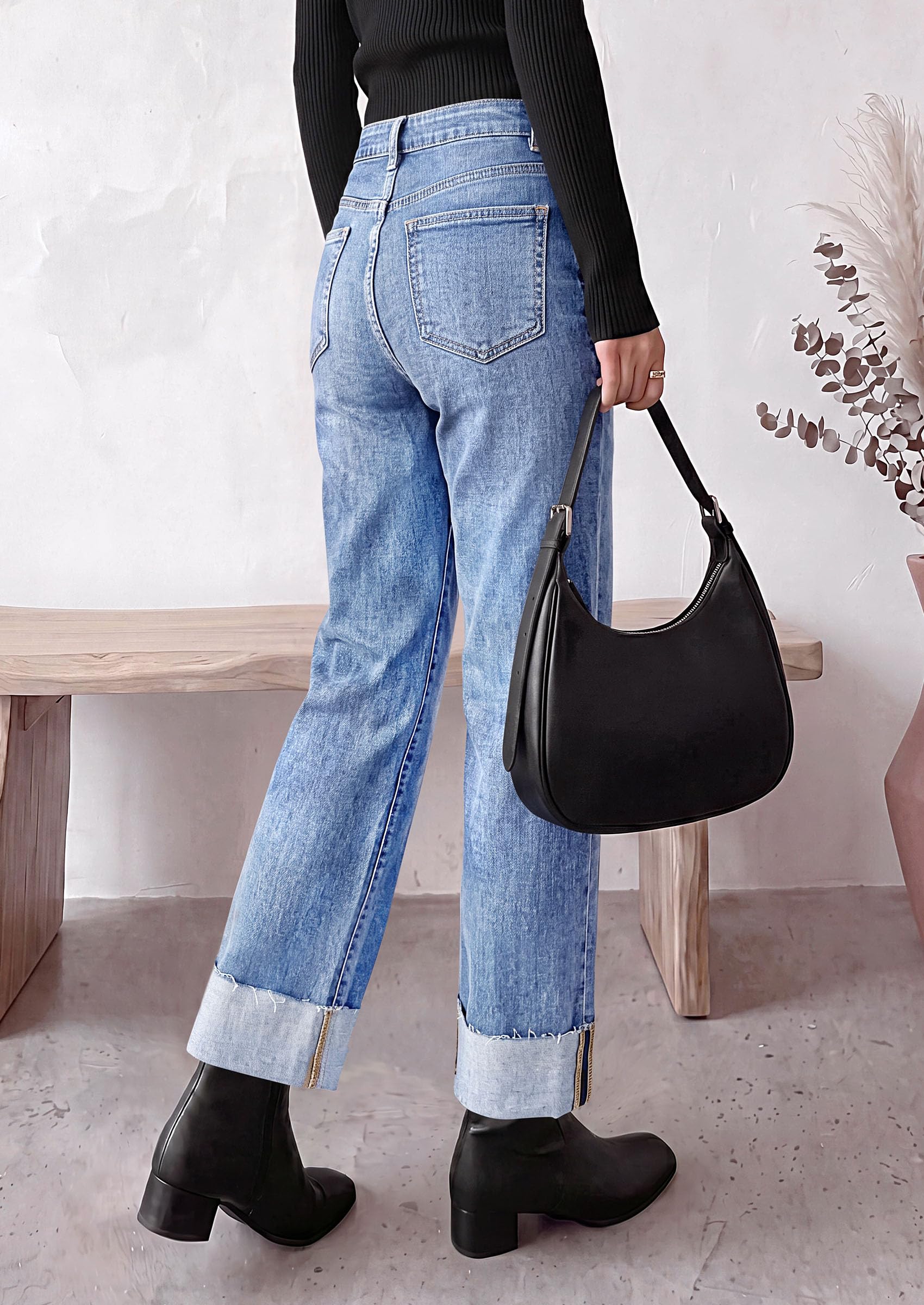 Women's Baggy Denim Jeans Wide Leg Pants Dusk Blue 4