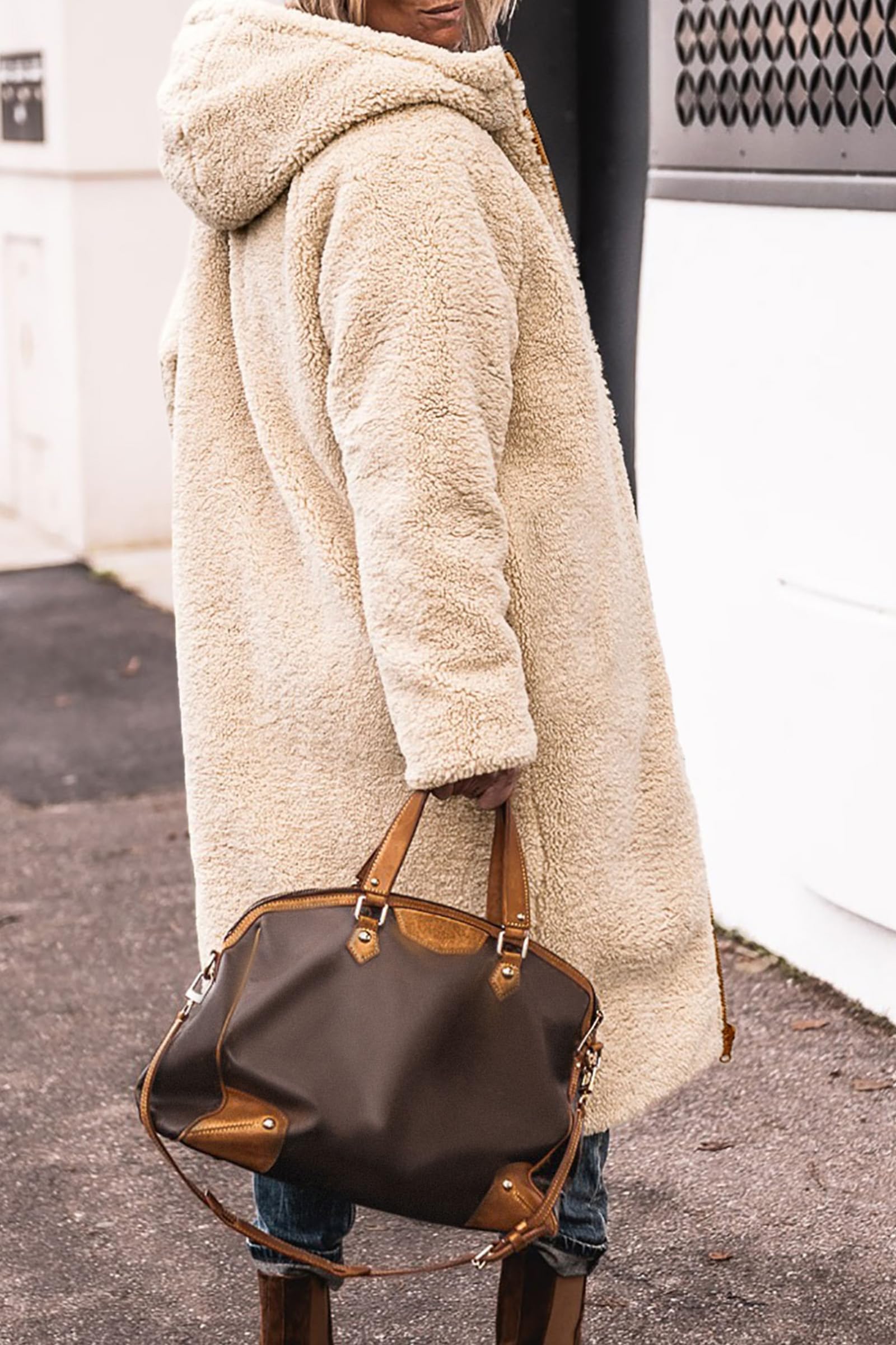 Women's Winter Fleece Warm Long Coats(Brown,Small)