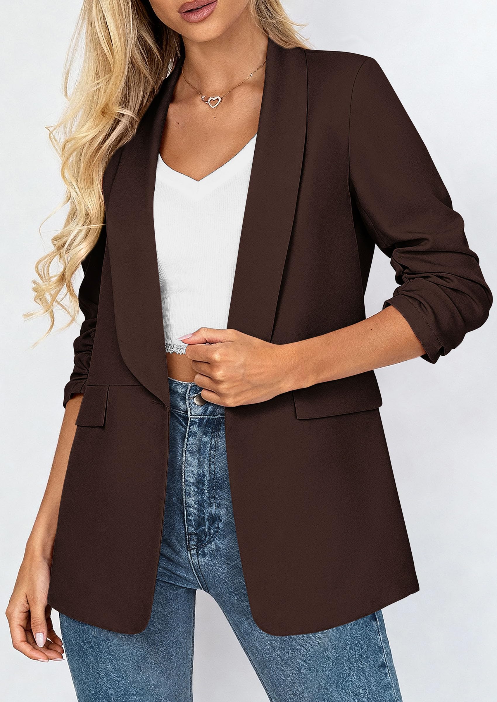 Women's Summer Blazers Business Casual Outfits Brown,XS