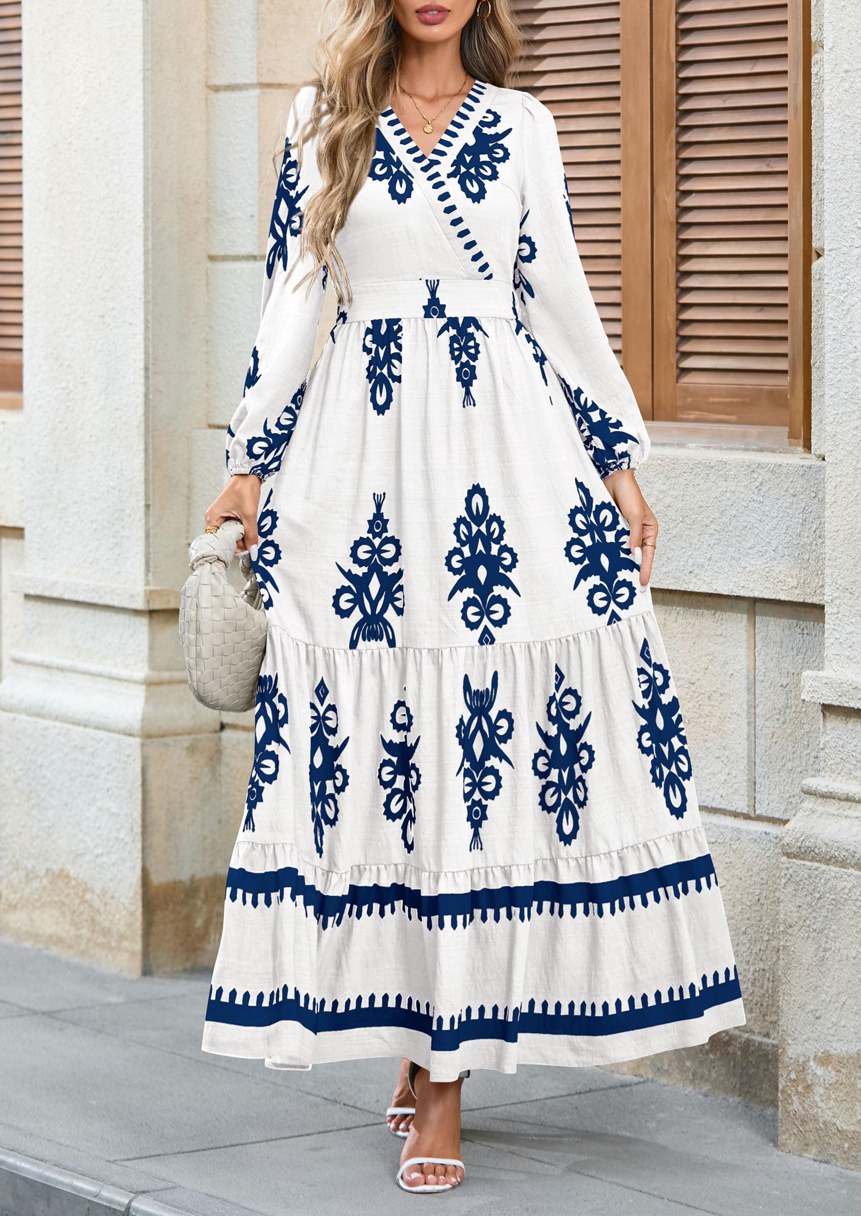 Women's Long Sleeve Floral Boho Maxi Wedding Guest Dress