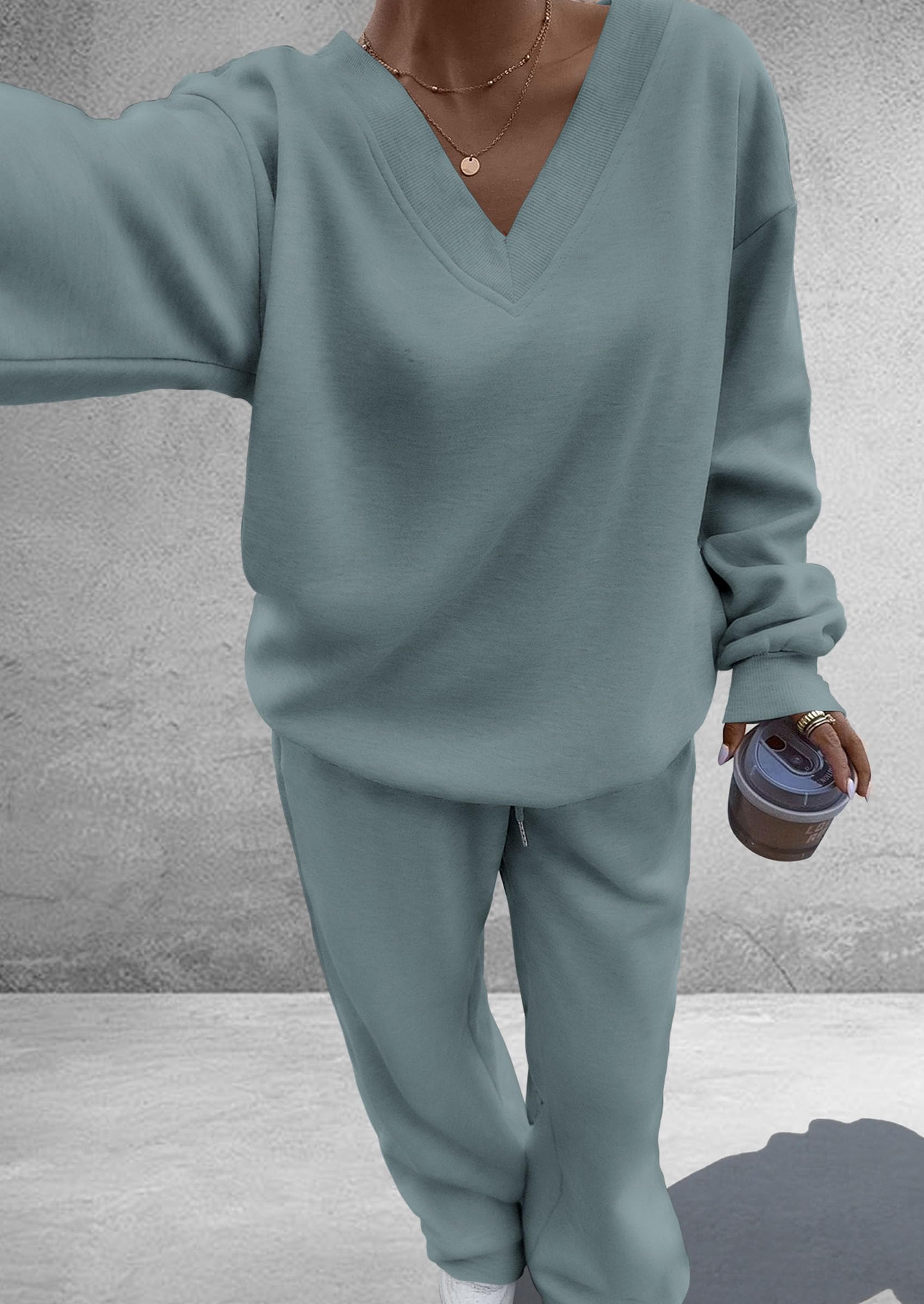Womens 2 Piece Outfits Fall Sweatsuits,Grey Blue,S