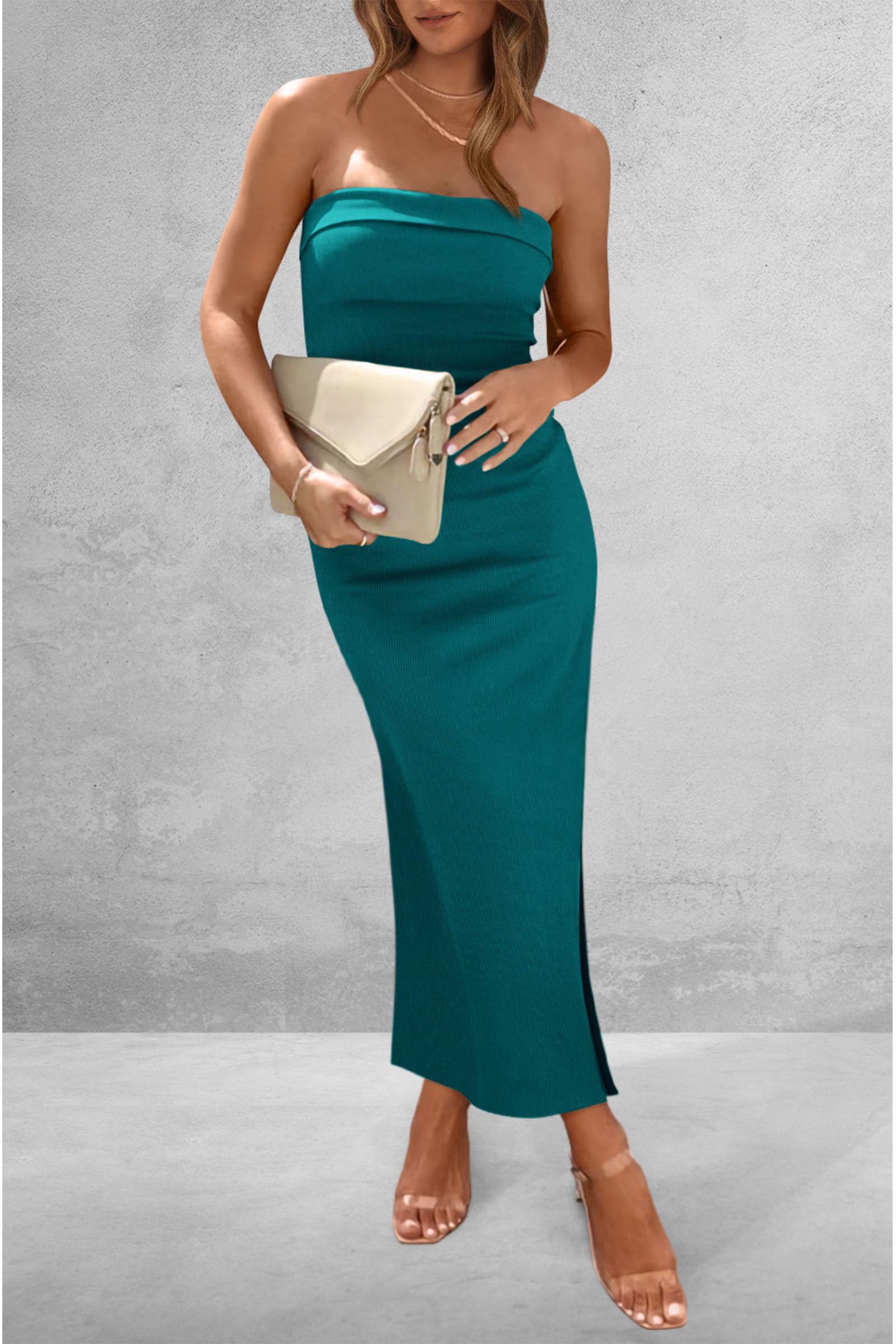 Women's Summer Strapless Cocktail Maxi Dresses Blue Green