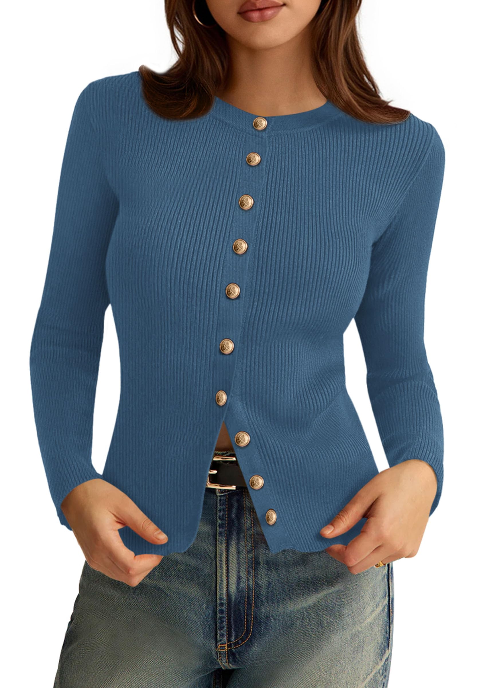 Women's Fall Lightweight Cardigan Sweaters,Dusty Blue,S
