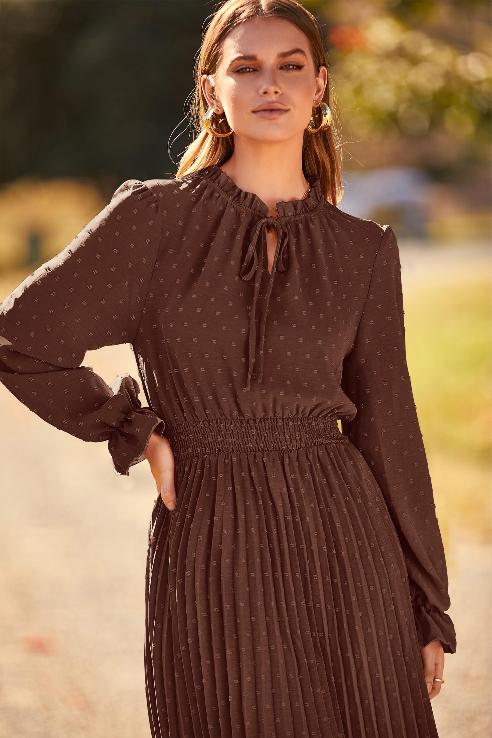 Women's Fall Midi Wedding Guest Dress(Dark Coffee,Small)