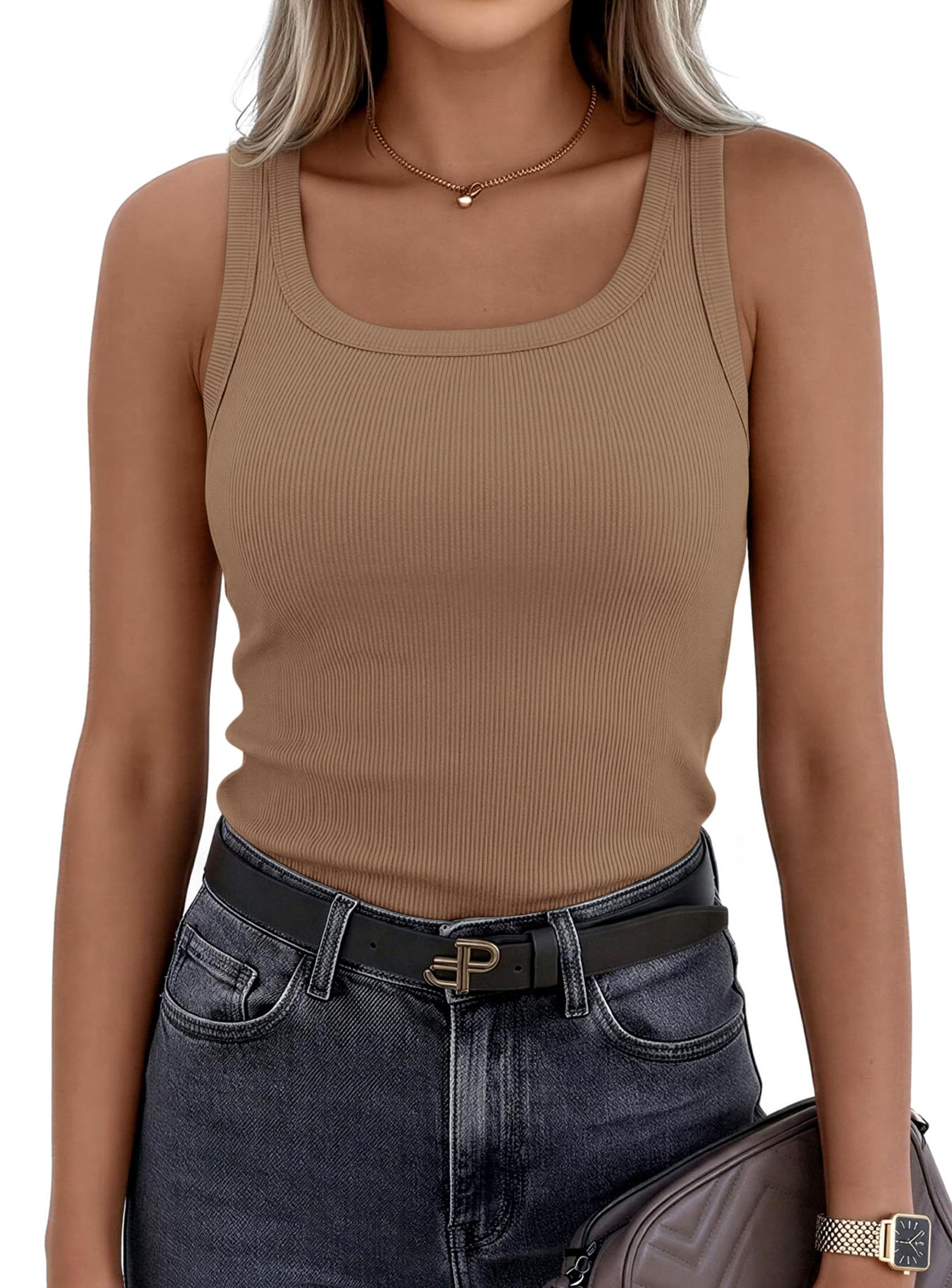 Tank Tops for Women Summer Sleeveless Tops,Light Khaki,XS