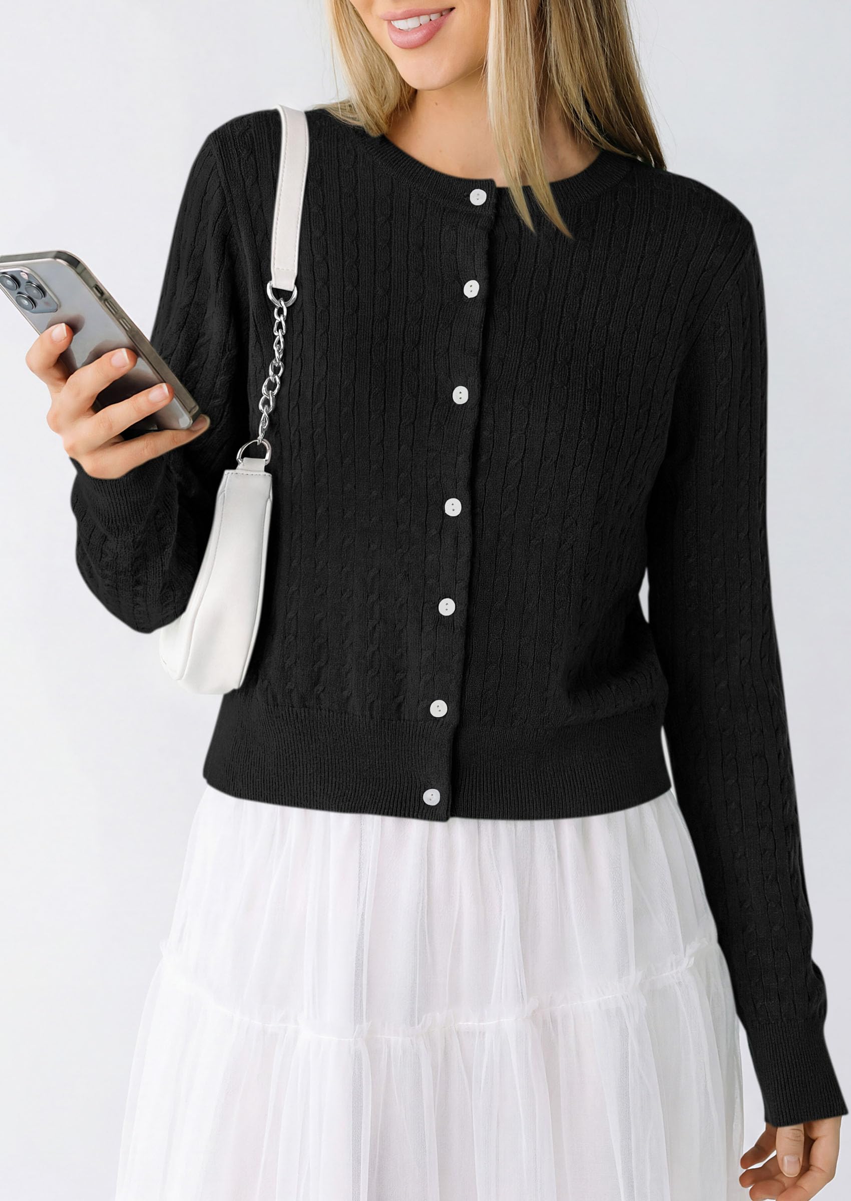 Women Fall Lightweight Cardigans Button Up Cable Knit Sweaters