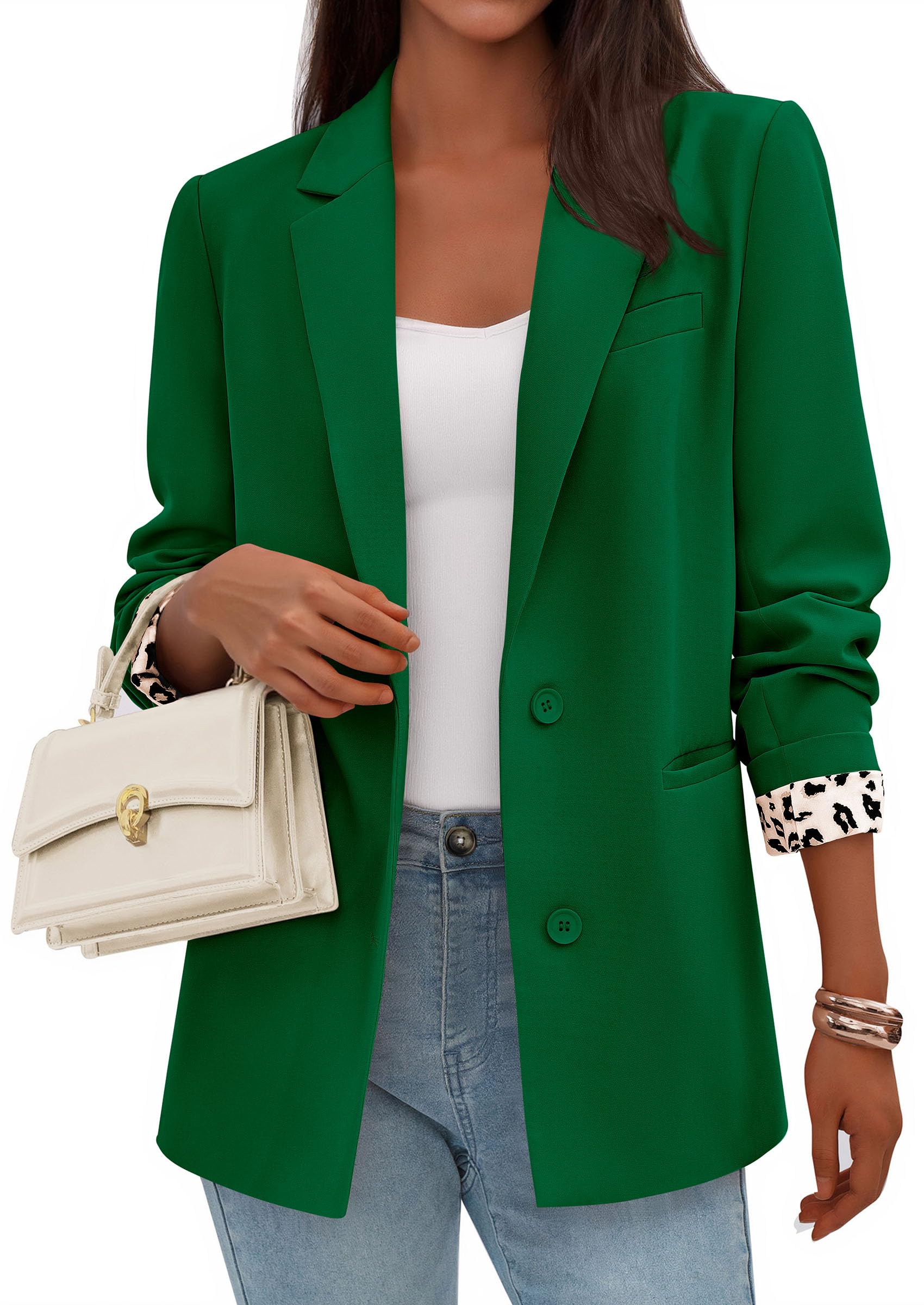Womens Open Front Leopard Blazers Suit Jackets,Green,S